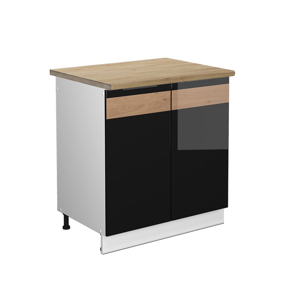 Vicco Spülenunterschrank Fame-Line Schwarz Eiche hochglanz/Weiß 80 cm AP Ei günstig online kaufen
