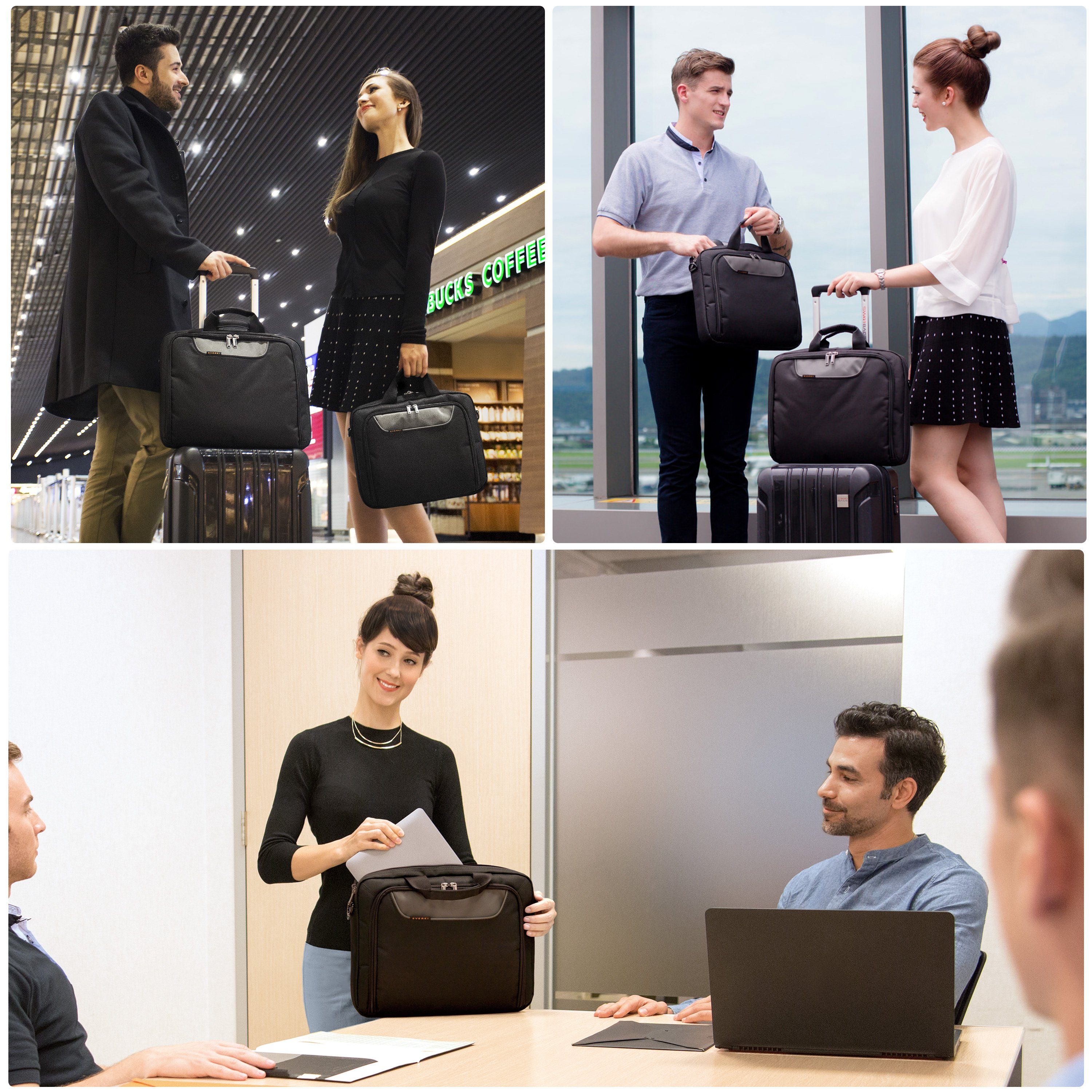 Everki Laptoptasche Advance Notebook Tasche (9,5 l, Viele Fächer), Business Laptop Aktentasche / Ergonomischer Schultergurt / Schwarz