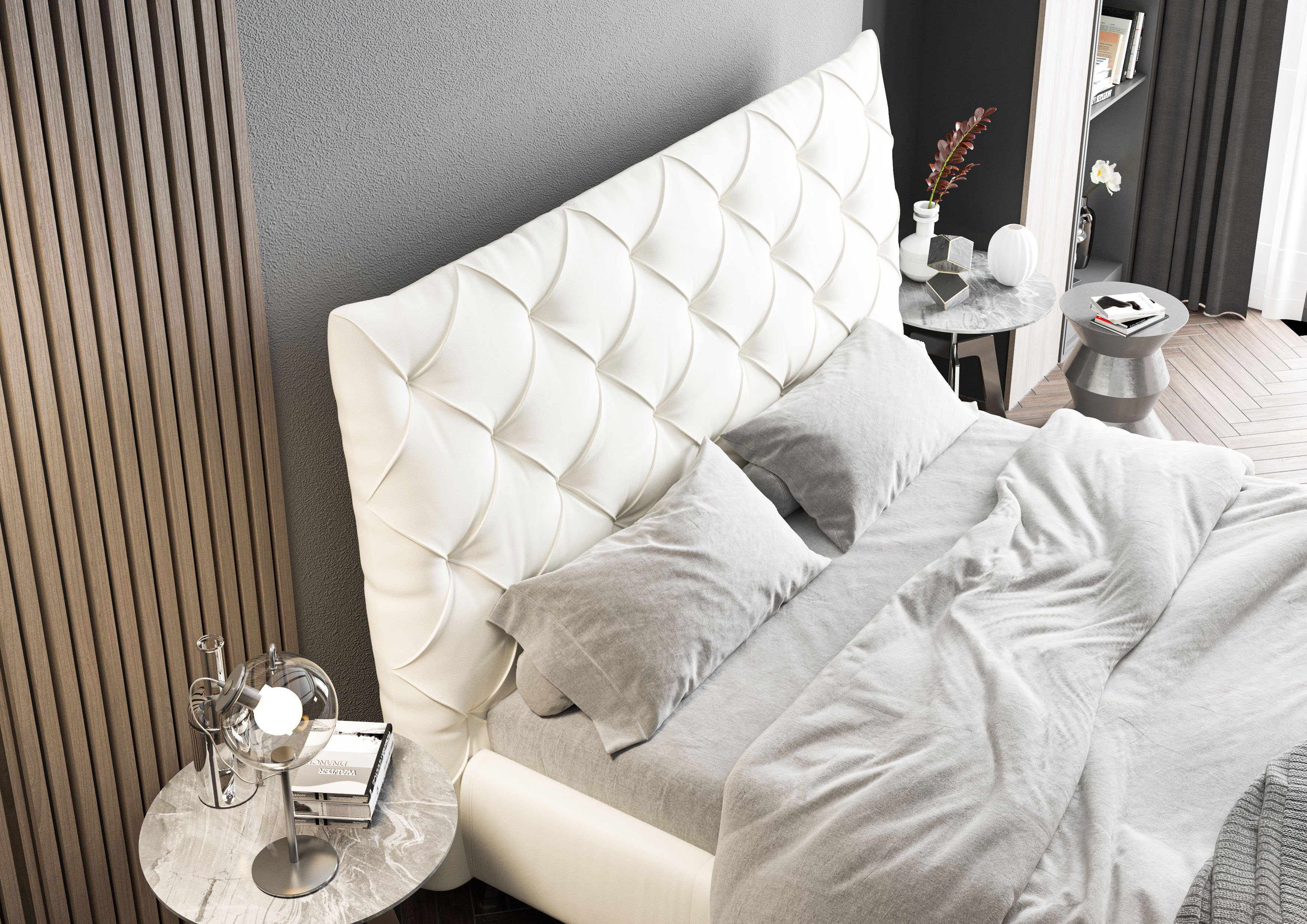 Home affaire Polsterbett Elloree, in 4 Breiten, hinten mit Originalstoff bezogen, auch in Leder, Kopfteilhöhe 143cm, belastbar bis 280 kg, auch in Überlänge 220cm
