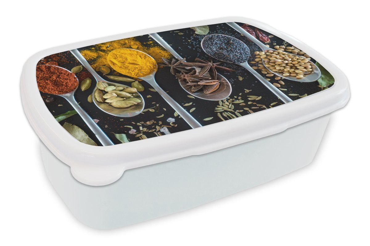 MuchoWow Lunchbox Löffel - Brotdose, Erwachsene, - Gewürze Kunststoff, Mädchen - Kräuter Tisch, Jungs Brotbox - Kinder Essen und und (2-tlg), weiß für für