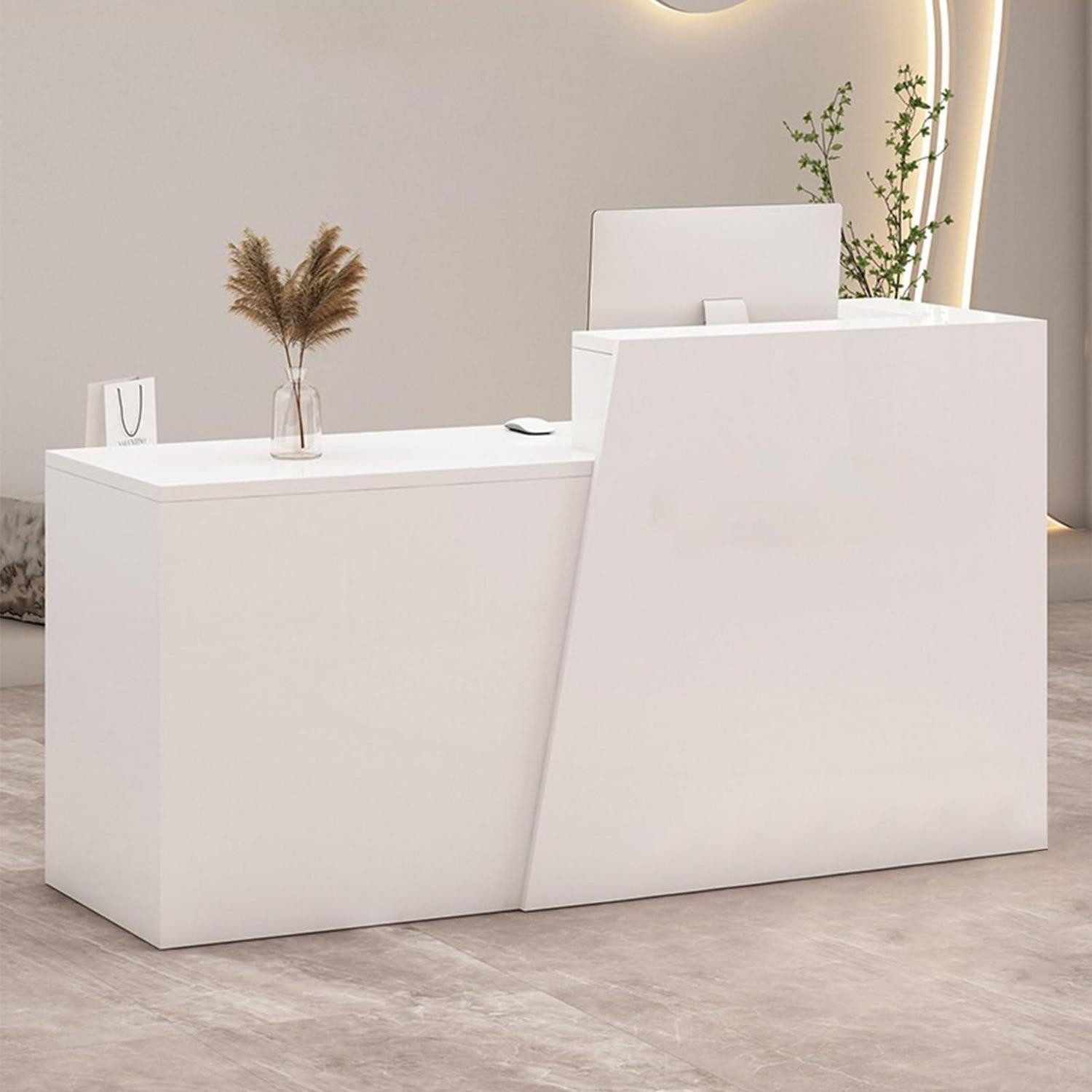 LuxusKollektion Empfangstheke Empfangstheke Schublade Ablagefächer 190×42×100cm White + White Right