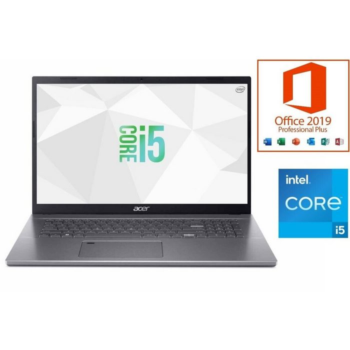 Acer Aspire A517-53 8GB RAM Notebook (44 00 cm/17.3 Zoll Intel Core i5 1235U Iris Xe 500 GB SSD Windows 11 Professional 64Bit + MS Office 2019 Plus)