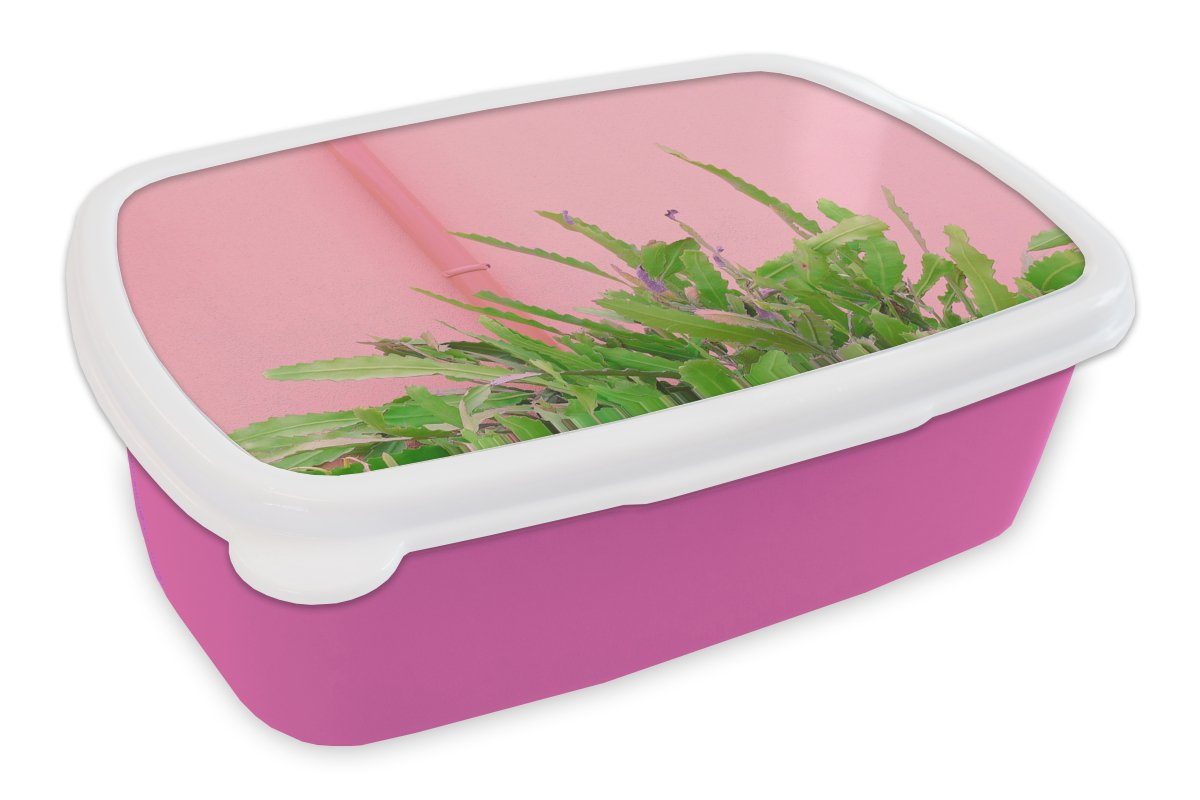 MuchoWow Lunchbox Pflanze - Sommer - Rosa, Kunststoff, (2-tlg), Brotbox für Erwachsene, Brotdose Kinder, Snackbox, Mädchen, Kunststoff