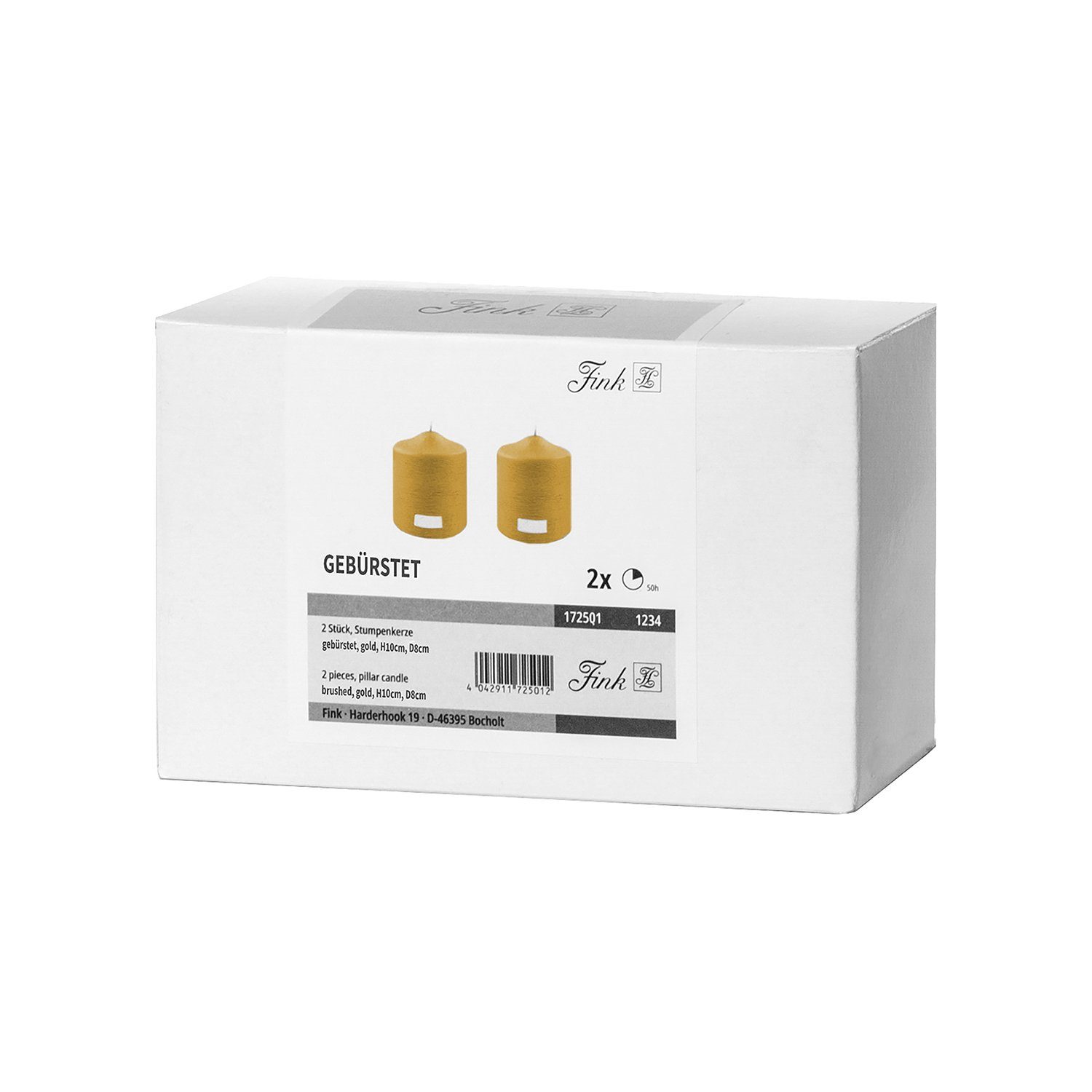 Fink Stumpenkerze CANDLE 2er Set Stumpenkerzen - gold - Paraffin - H. 10cm x B. 8cm (1-tlg., Dicke Kerzen - Großkerzen), Säulenkerzen Blockkerzen Zylinderkerzen - Elegante Standkerzen