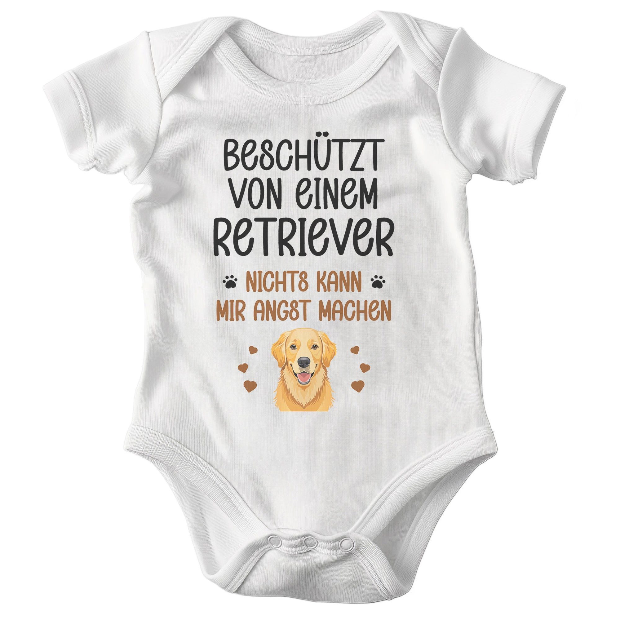 22Feels Kurzarmbody Bio Unisex Babybody Weiß Golden Retriever Beschützt Geschenk Taufe BIO-Baumwolle - In Deutschland Bedruckt - Niedlicher Print