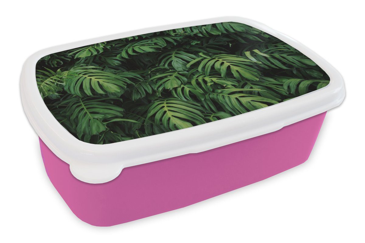 MuchoWow Lunchbox Blätter - Monstera Brotdose - Abstrakt - Brotbox (2-tlg), Jungen, Erwachsene, - Kunststoff, - Kinder Mädchen, Snackbox, für rosa Kinder, Mädchen Kunststoff