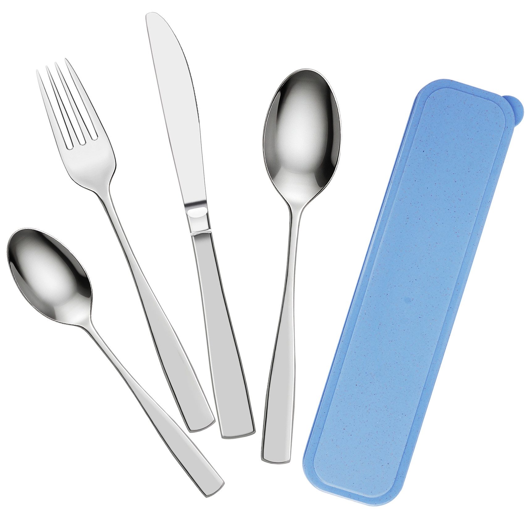 ElitVita Besteck-Set Camping Besteck, 5 Stück Edelstahl Reisebesteck mit Etui, für Outdoor (4-tlg), 1 Personen, Edelstahl, mit Löffel Gabel Steakmesser, für Reise Wandern Arbeit Schule