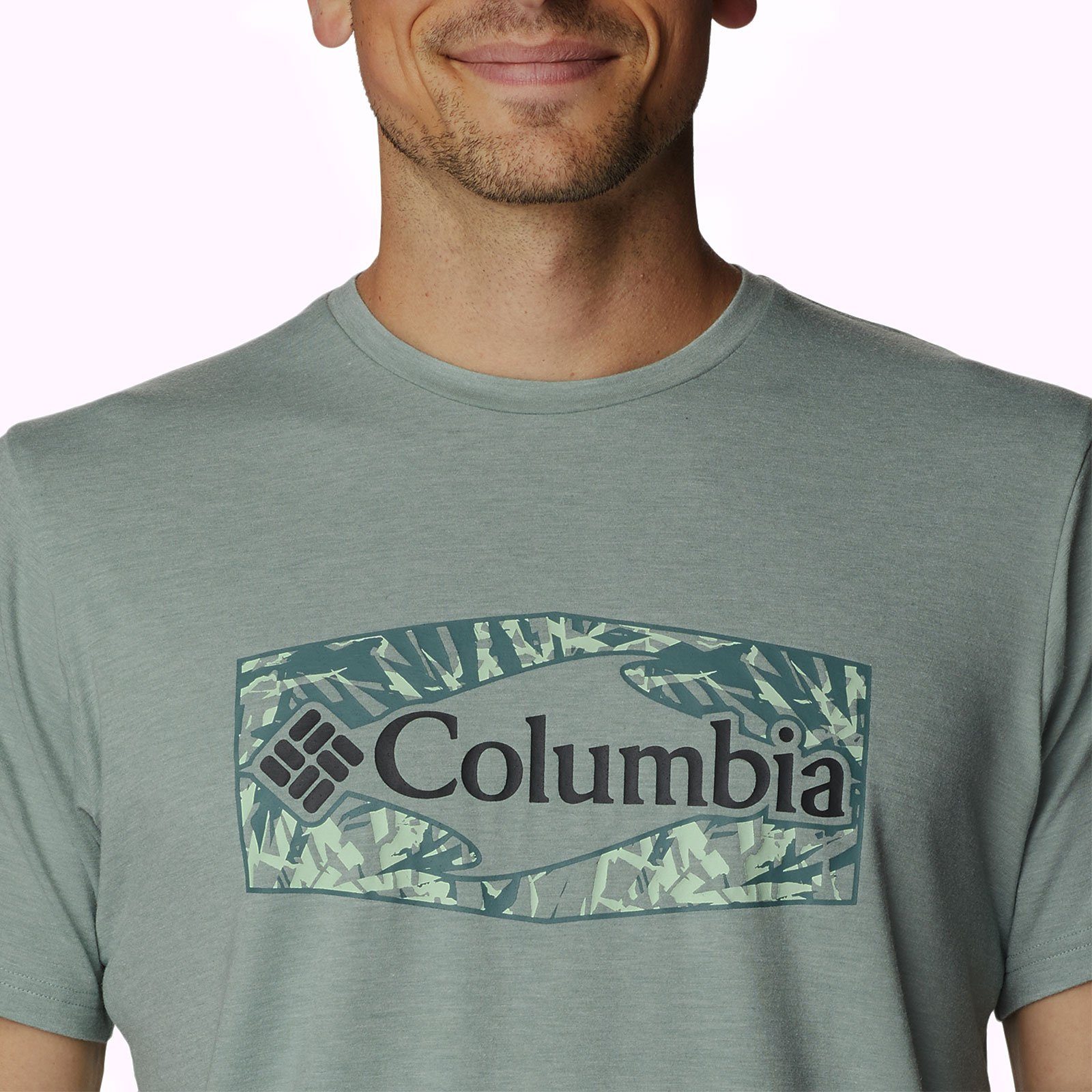 Columbia Kurzarmshirt Rundhalsausschnitt Sleeve Short Trek™ niagara Tee heather Graphic 351 mit Sun