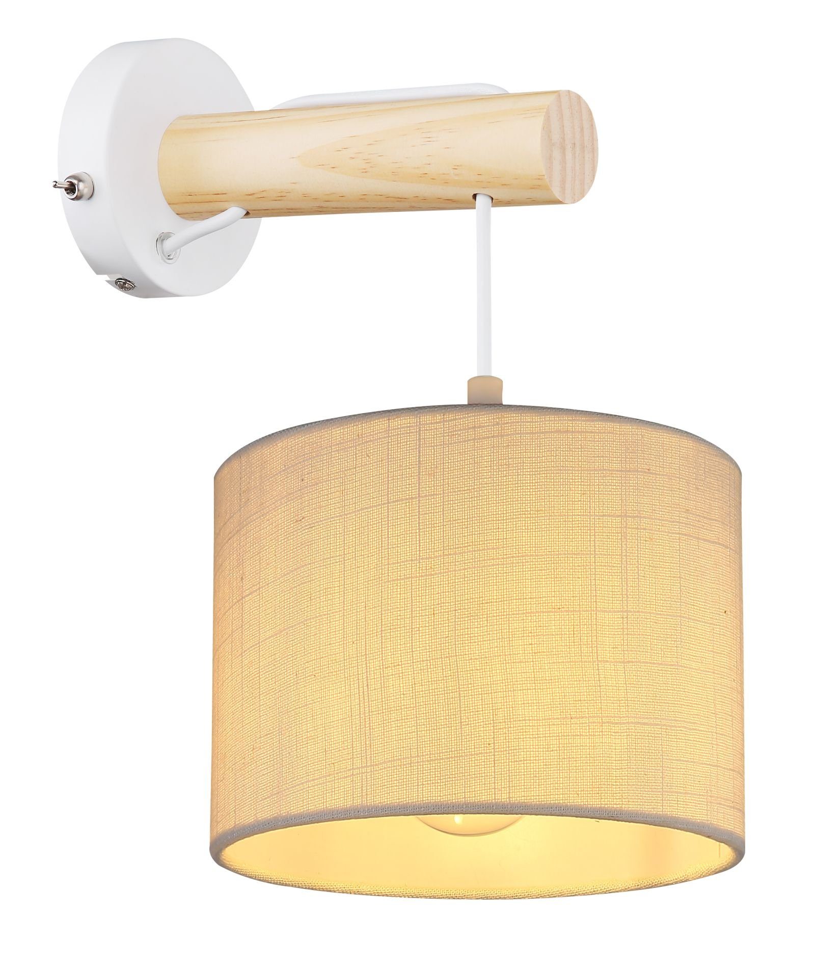 Globo Wandleuchte Wandleuchte Innen mit Schalter Wandlampe Textil Schirm Holz Weiß, Innenwandlampe, Innenwandleuchte, ohne Leuchtmittel, Lichtfarbe ist abhängig vom Leuchtmittel, Wohnzimmer, Schlafzimmer, Esszimmer, Küche, Flur