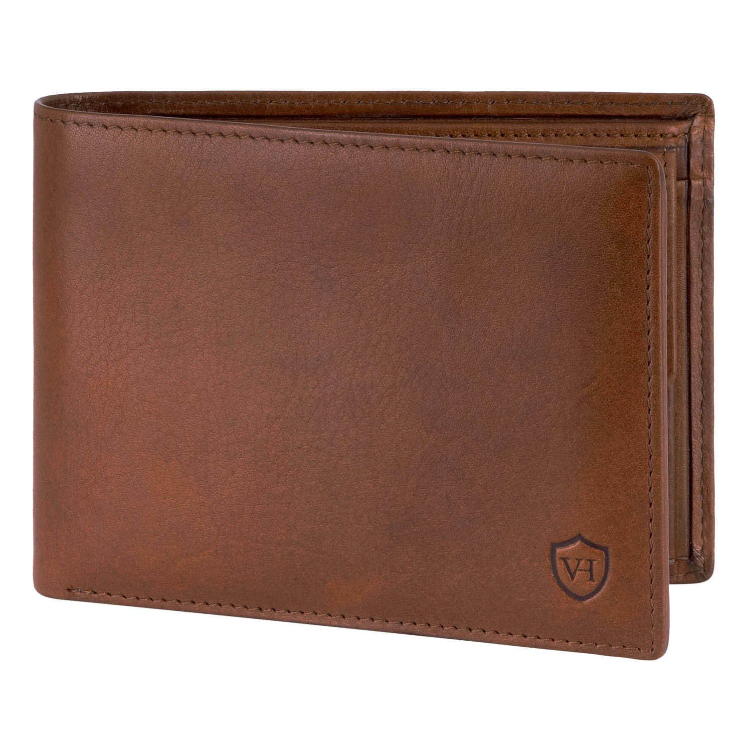 Geldbörse RFID-Schutz Geldbeutel 13 HEESEN Portemonnaie Geschenkbox Cognac-Braun mit & inkl. VON Kartenfächer,