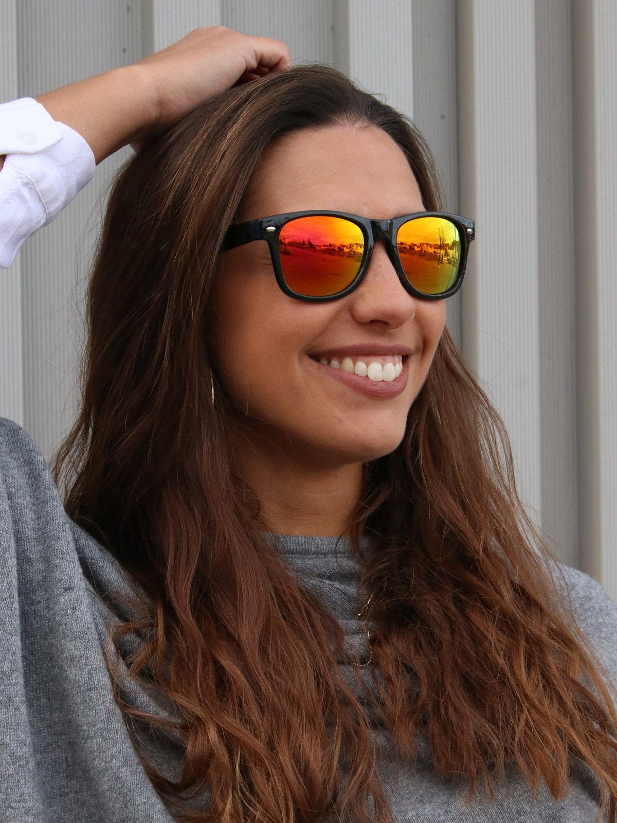 styleBREAKER Orange-Rot matt Sonnenbrille Verspiegelt Gestell Schwarz / Glas (1-St)