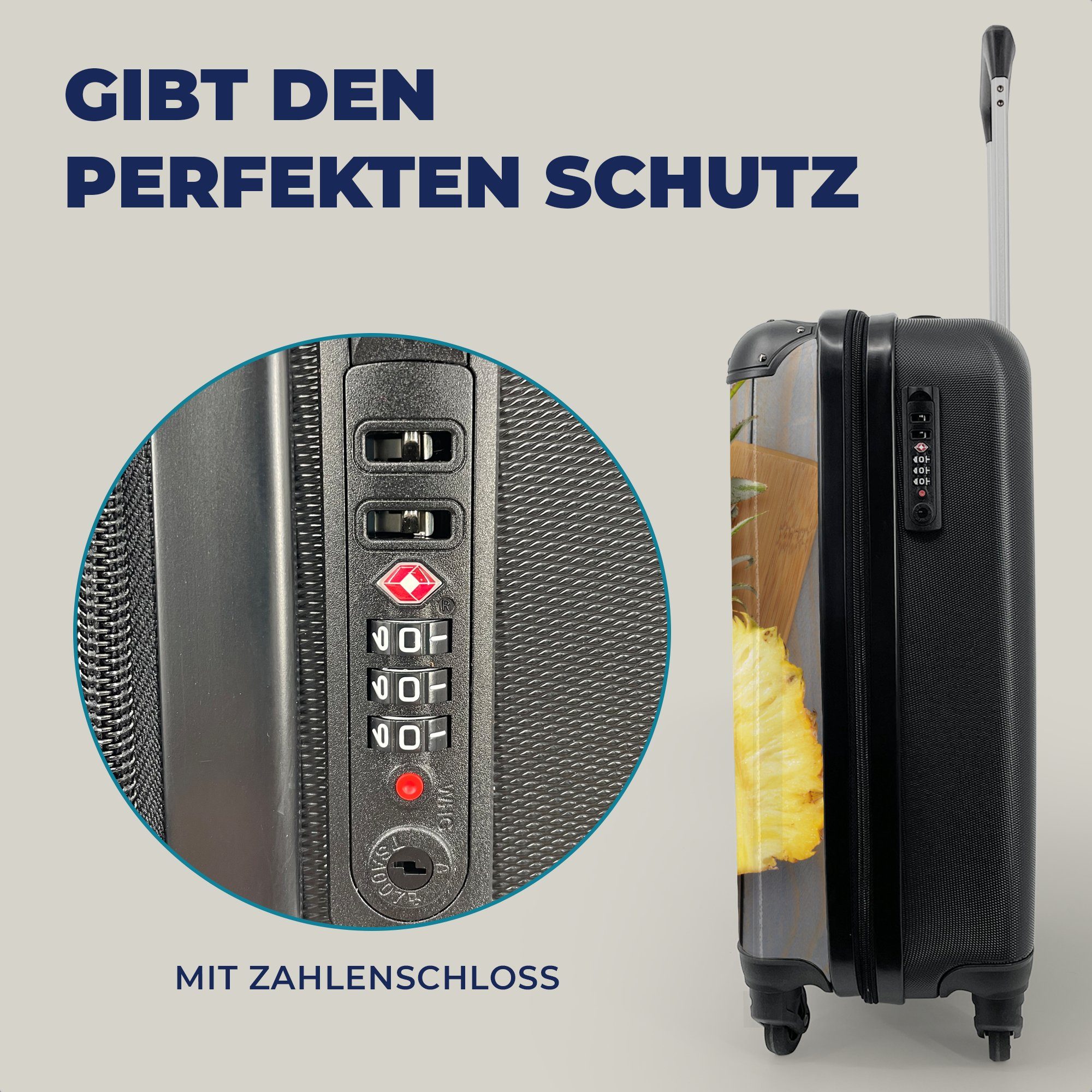 für mit - Trolley, Reisekoffer rollen, Rollen, Reisetasche MuchoWow Schneidebrett Tisch, Handgepäckkoffer 4 Ferien, Ananas Handgepäck -