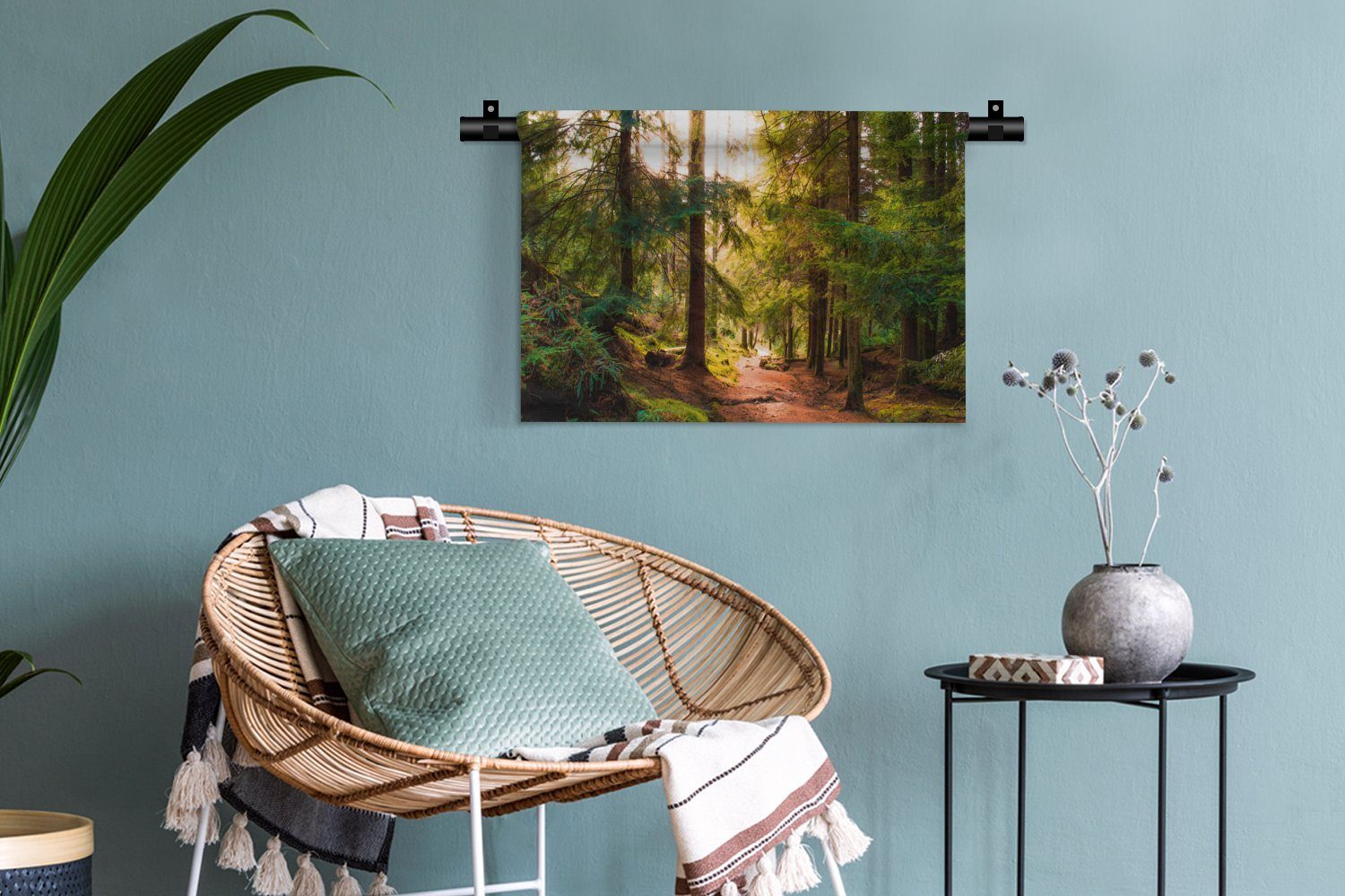 MuchoWow - Wald für Wanddeko Wanddekoobjekt Kleid, Grün Bäume Wohnzimmer, - Schlafzimmer, - Natur, Wandbehang, Weg Kinderzimmer Sonne - -