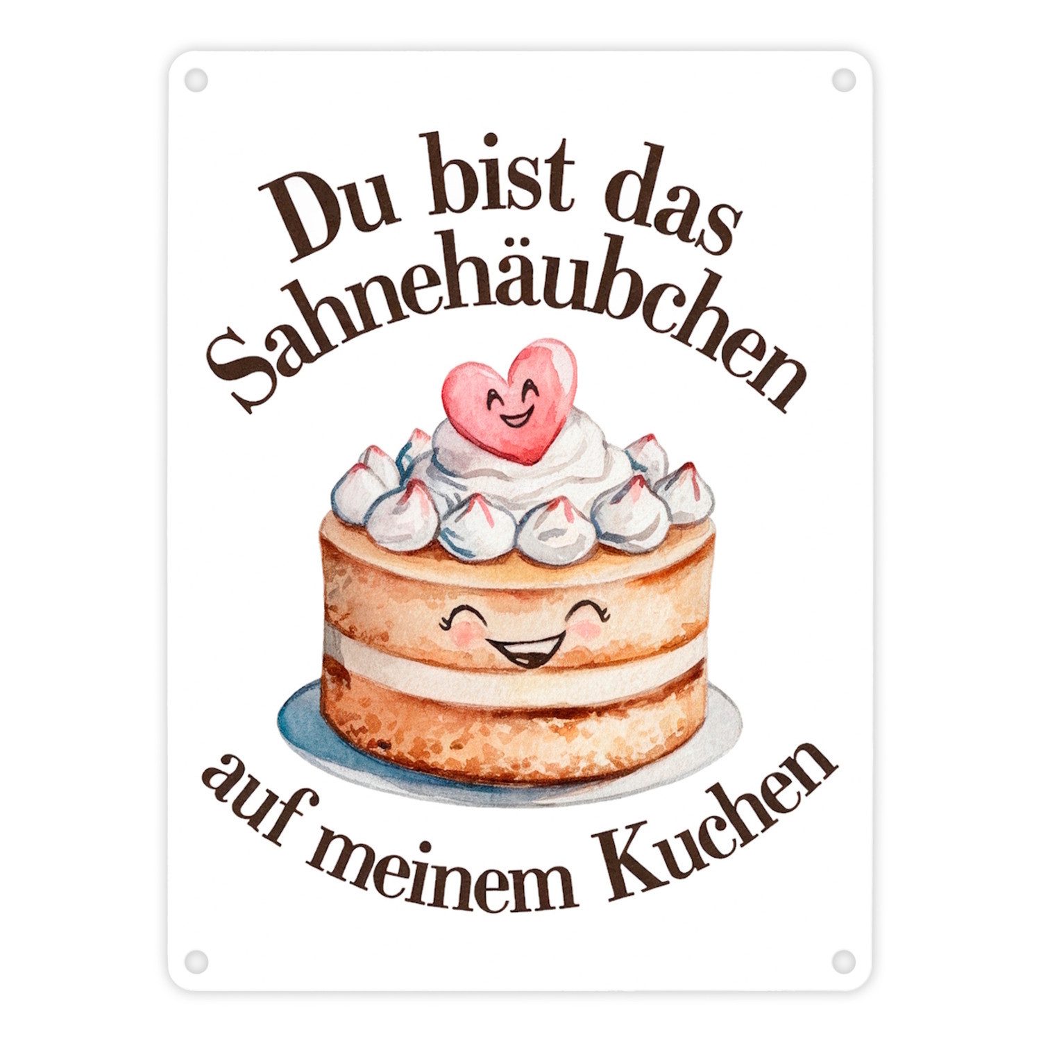 Metallschild Du bist das Sahnehäubchen Metallschild in 15x20 cm Kuchen mit
