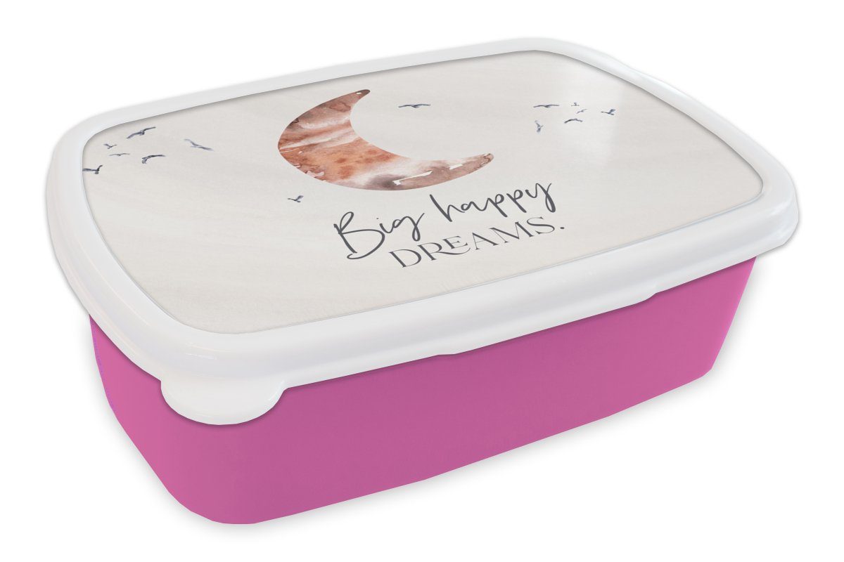 MuchoWow Lunchbox Kinder - Sprichwörter - Große glückliche Träume - Jungen - Mädchen -, Kunststoff, (2-tlg), Brotbox für Erwachsene, Brotdose Kinder, Snackbox, Mädchen, Kunststoff rosa