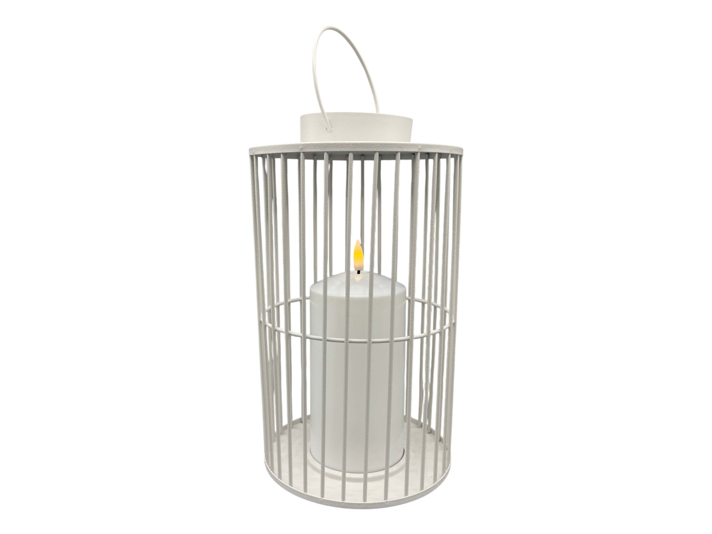 Coen Bakker LED Laterne, Ein-/Ausschalter, LED, warmweiß, weiß matt Metall Kerze mit 3D-Flamme 15x26cm