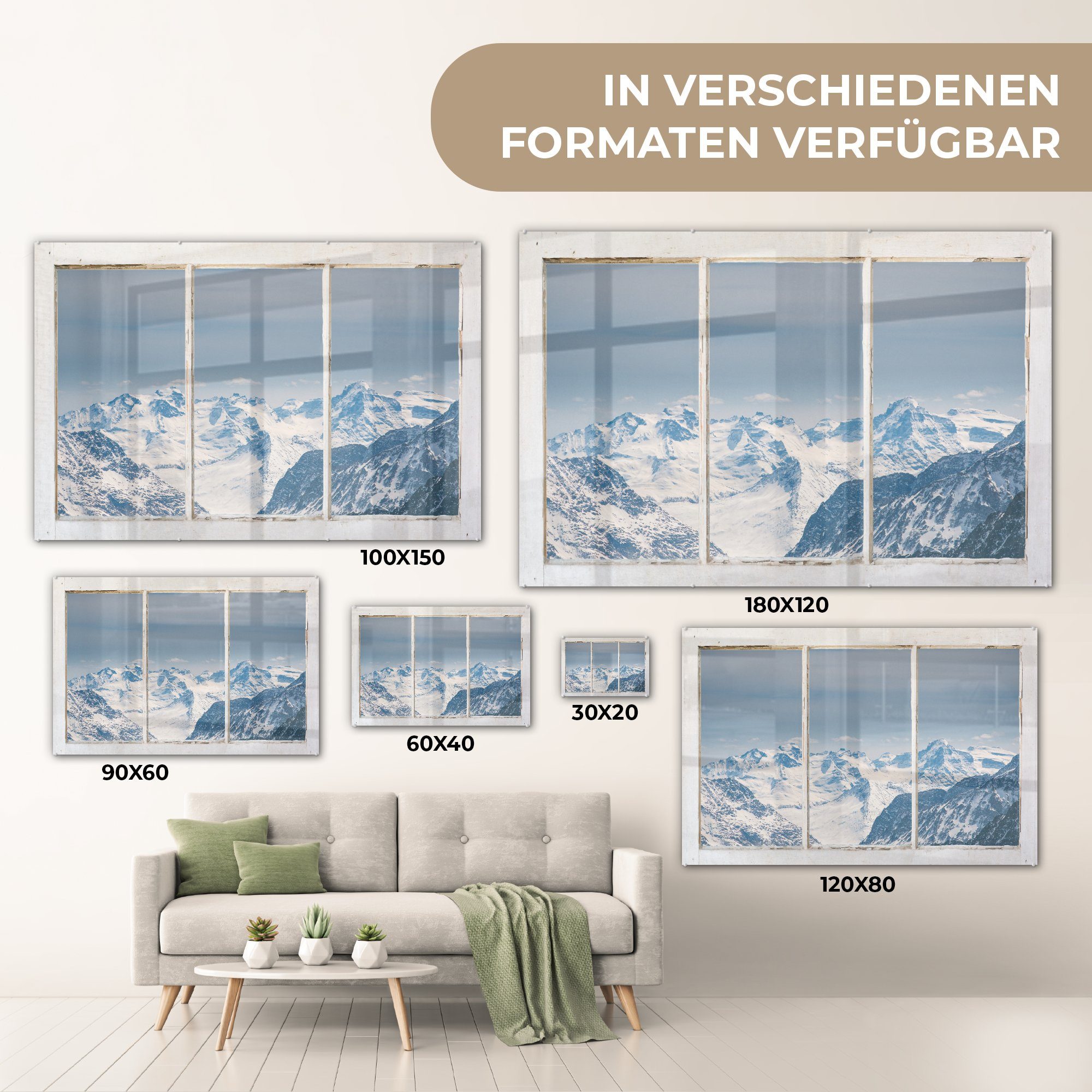 MuchoWow Acrylglasbild Aussicht Schnee, Bilder Foto auf - Berg auf St), Wandbild - (1 - Glasbilder - Glas Wanddekoration - Glas