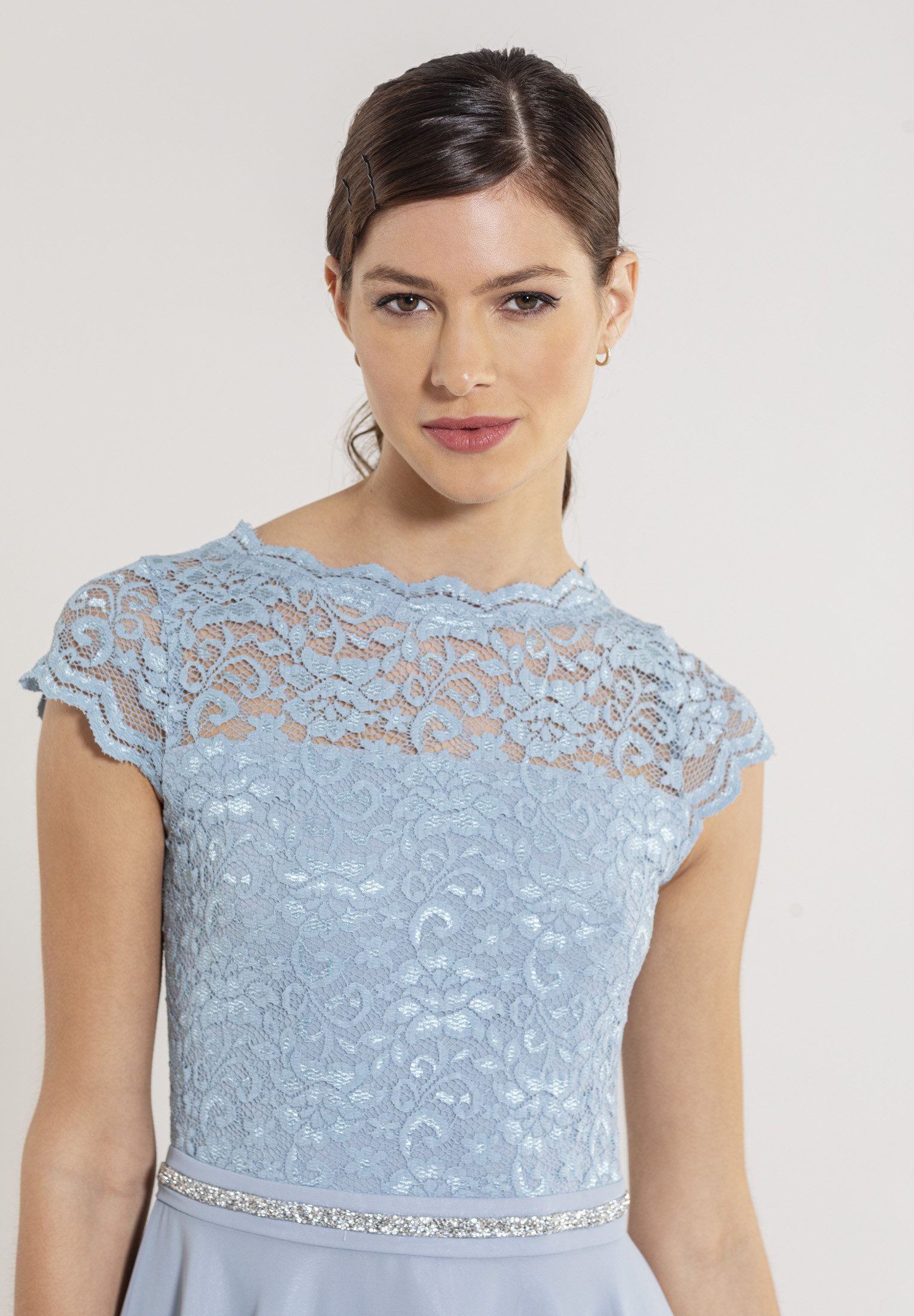 SWING Cocktailkleid - Cocktailkleid mit elastischem Spitzentop Glitzer Gürtel