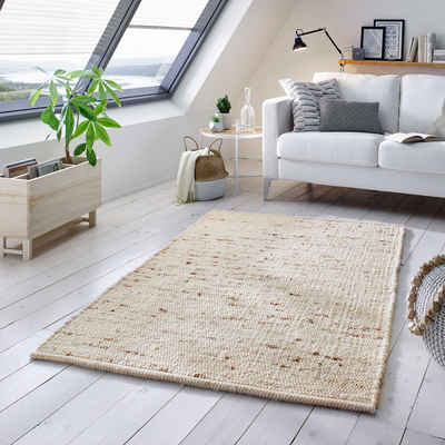 Wollteppich Hand-Webteppich, TaCa Home, rechteckig, Höhe: 10 mm, nachhaltige Schurwolle meliert Wohnzimmer Schlafzimmer 060x090cm