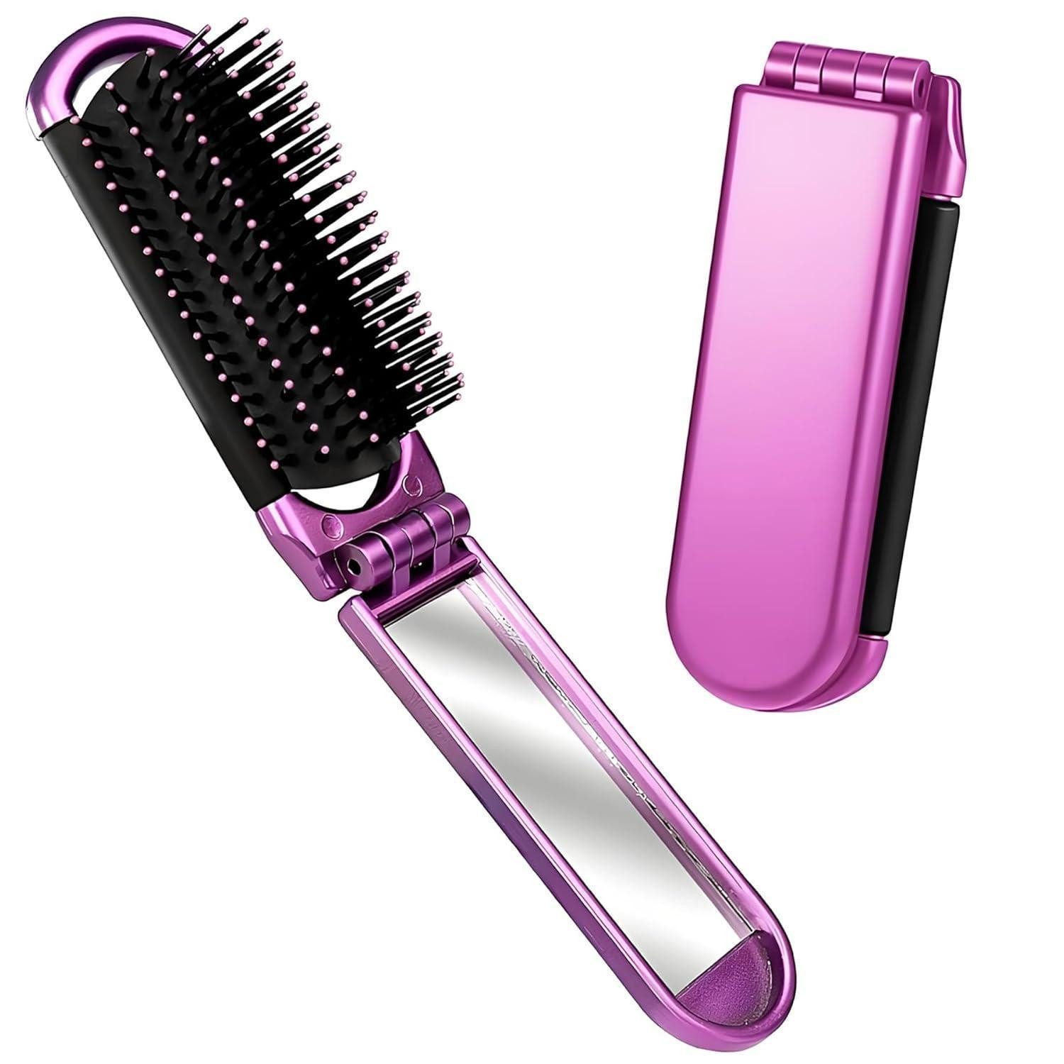 LuxusKollektion Haarbürste Haarbürste Reise Spiegel Faltbar Tragbar Kamm Männer Frauen Lila