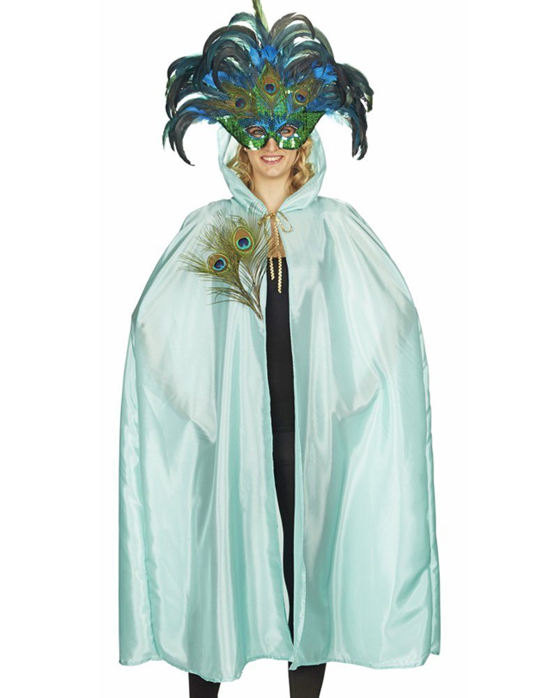 Funny Fashion Umhang mit Pfauendruck und Federn - Vogel Kostüm für Damen