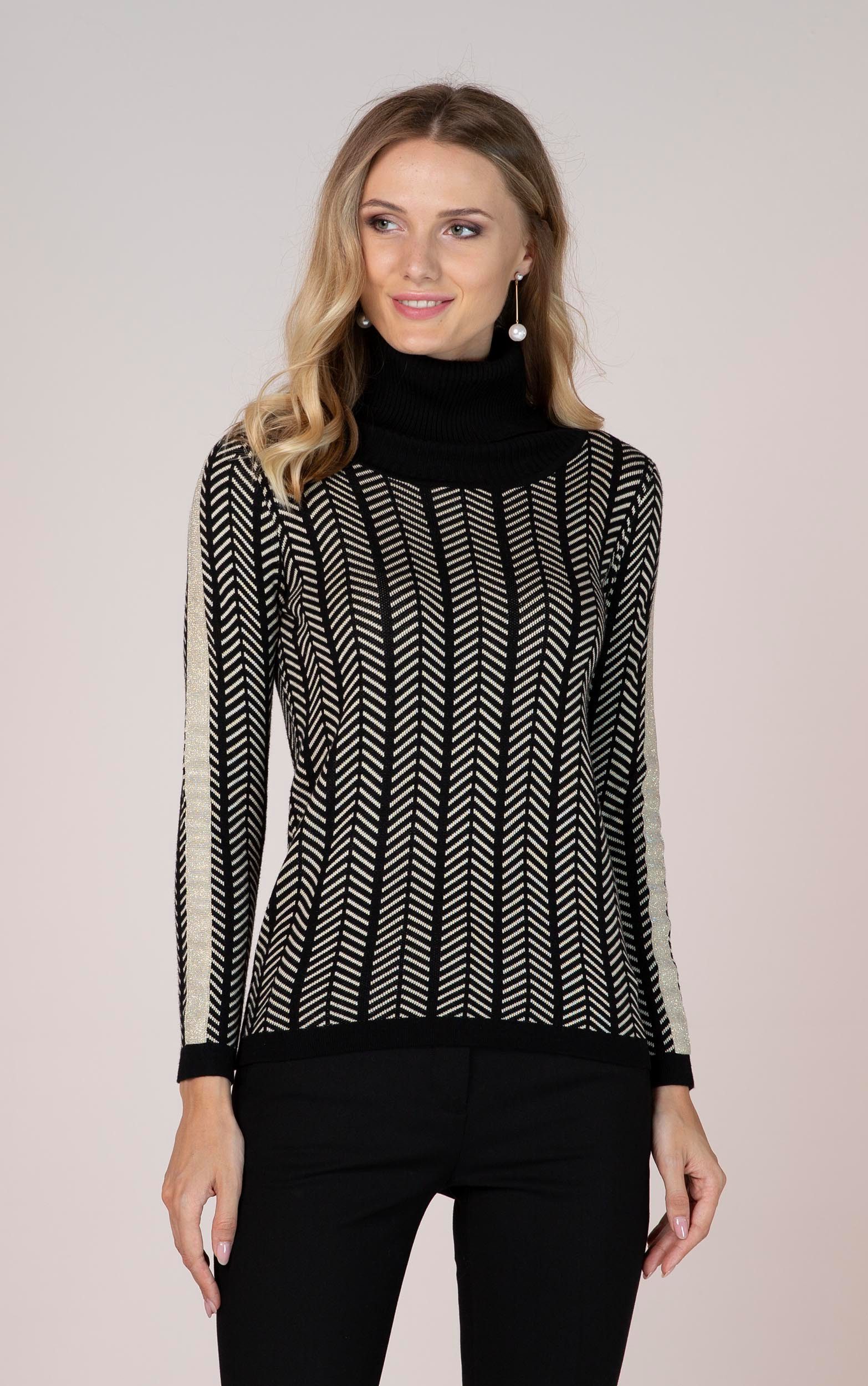 Passioni Rollkragenpullover mit geometrischen Glitzerstreifen günstig online kaufen