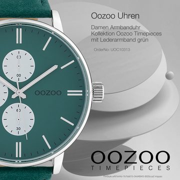 OOZOO Quarzuhr Oozoo Damen Armbanduhr Timepieces Analog, (Analoguhr), Damenuhr rund, extra groß (ca. 50mm), Lederarmband grün, Fashion