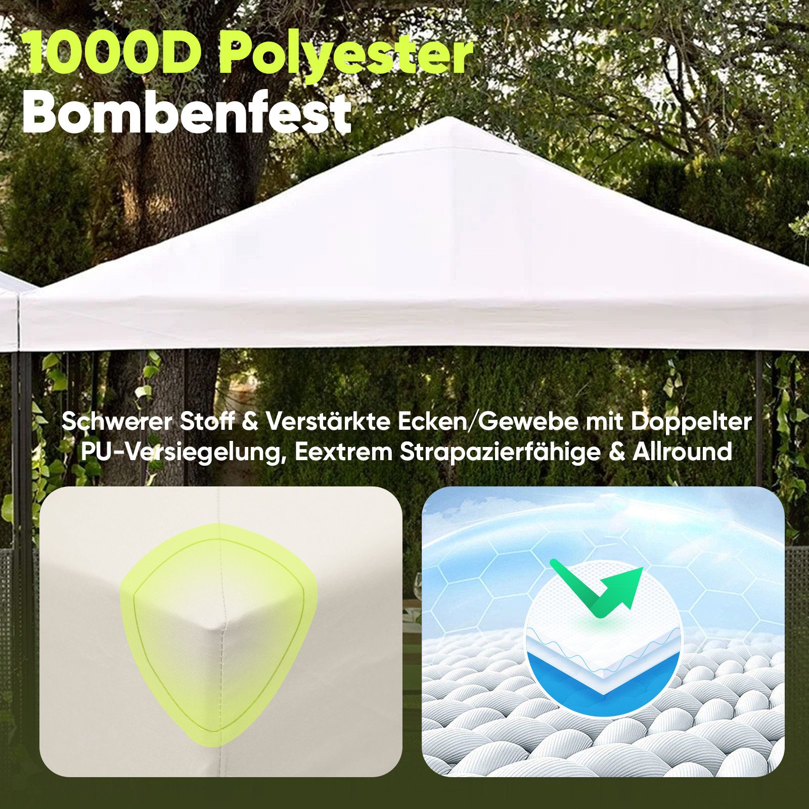 Sekey Pavillon-Ersatzdach Pavillondach 3x3 Ersatzdach Wasserdicht, 1000D Polyester, mit Doppelter PU-Beschichtung, für Gartenpavillon 3 x 3 m