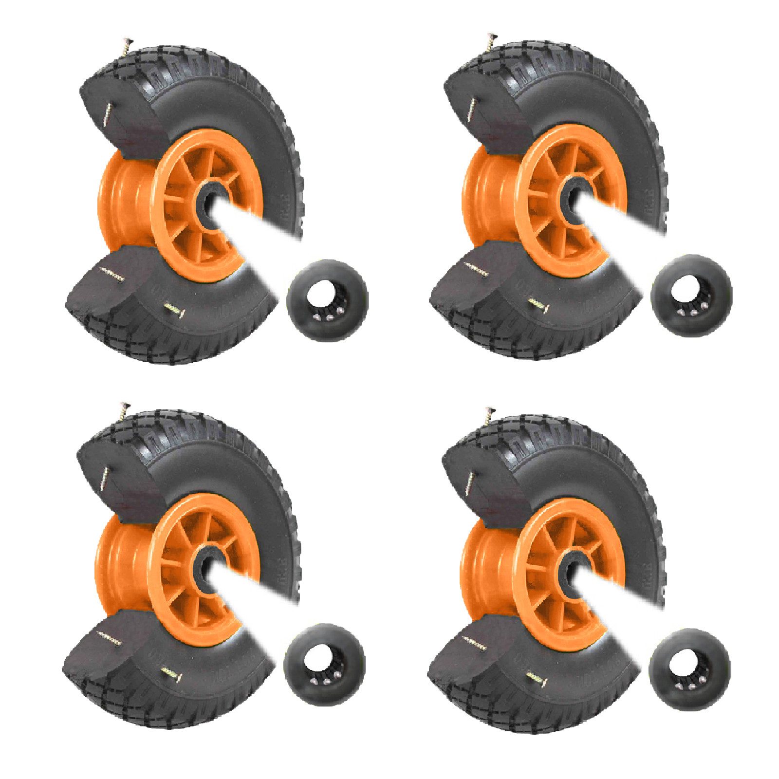 Sackkarren-Rad 4x Sackkarrenrad Vollgummi 260x85 mm 3.00-4 Achsenlager 75 mm PU Ersat