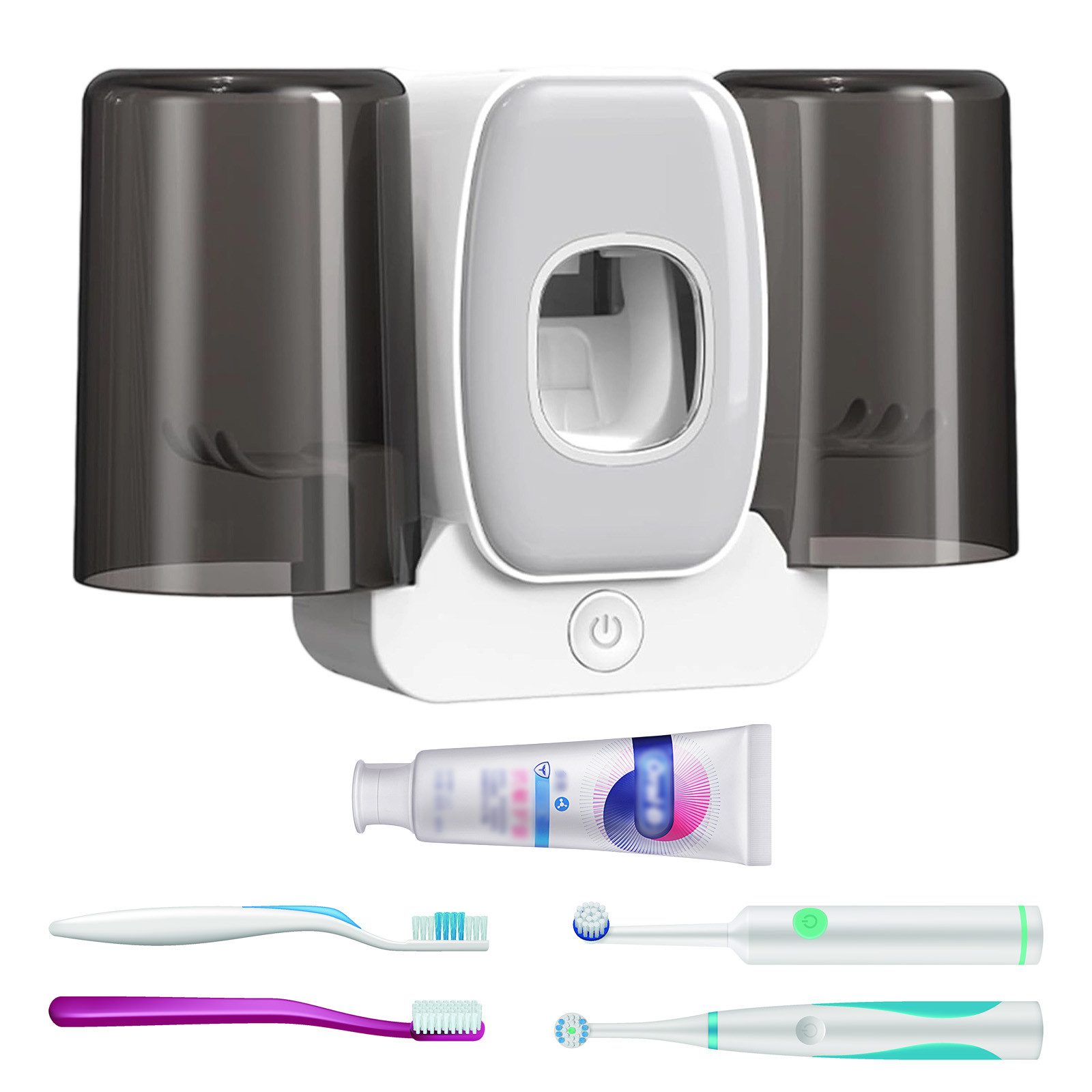 REDOM Zahnbürstenhalter UV Desinfektions Zahnbürsten Halter Automatischer Zahnpastaspender, (UV-Sterilisation abnehmbar leicht zu reinigen, 1-St., mit Becher Wandmontage umgedrehtes Becherdesign), geeignet für Badezimmer Dusche und Waschbecken