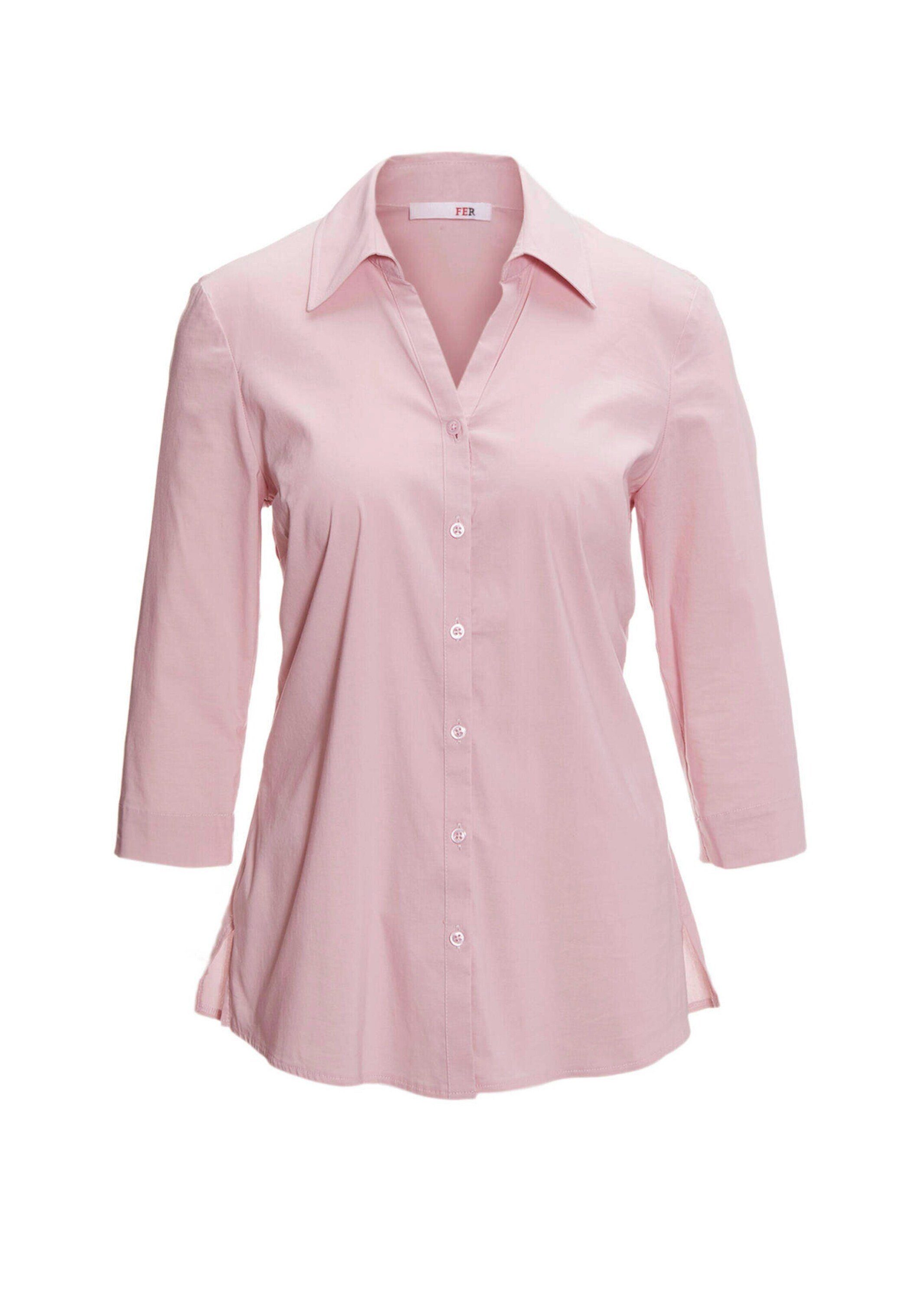 Hemdbluse Bluse Stretchbequeme Kurzgröße: mit rosé Baumwolle GOLDNER