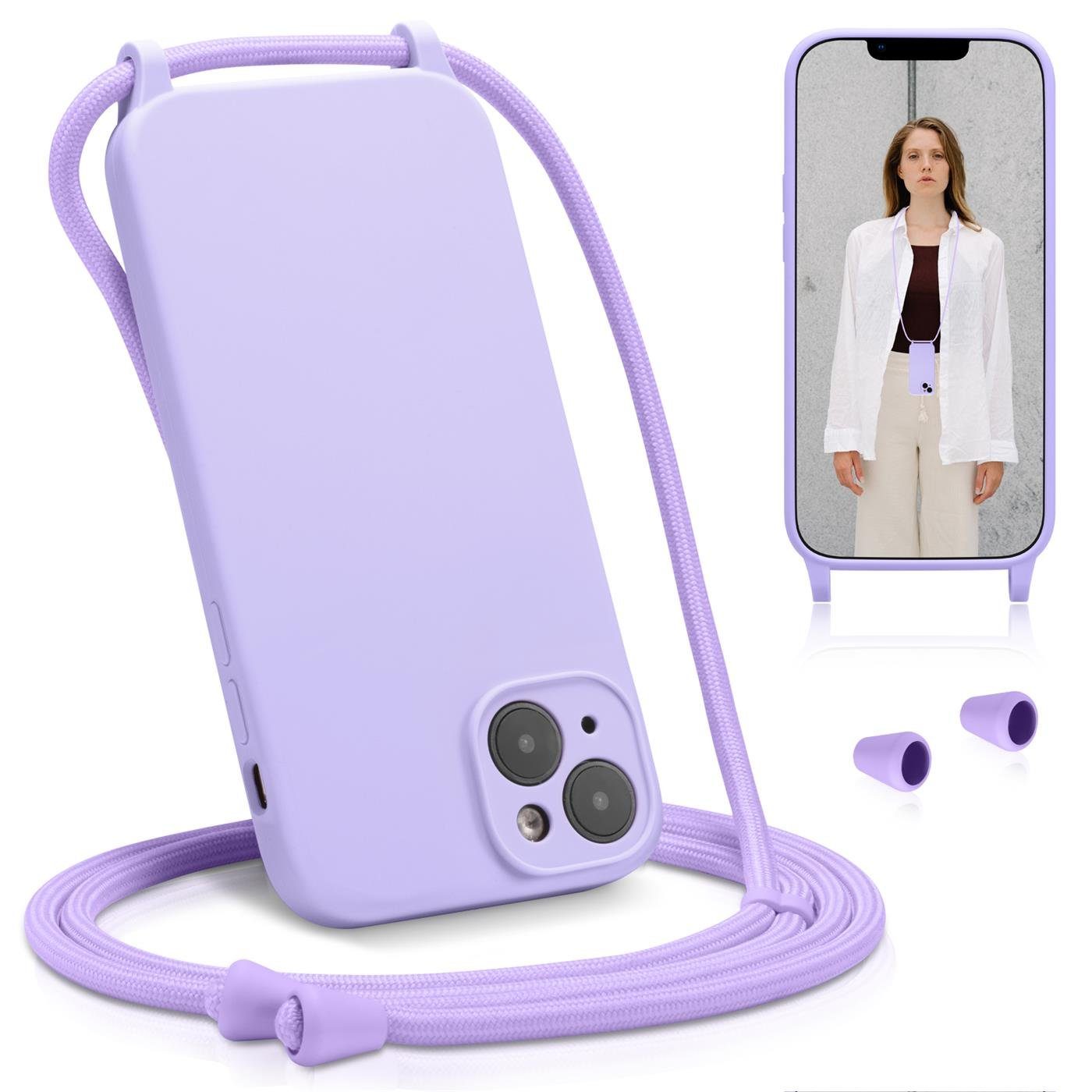 CoolGadget Handyhülle Premium Handyhülle mit verstellbarer Handykette für iPhone 14, Hülle zum Umhängen Kette inkl. 2x Displayschutzfolie aus Glas