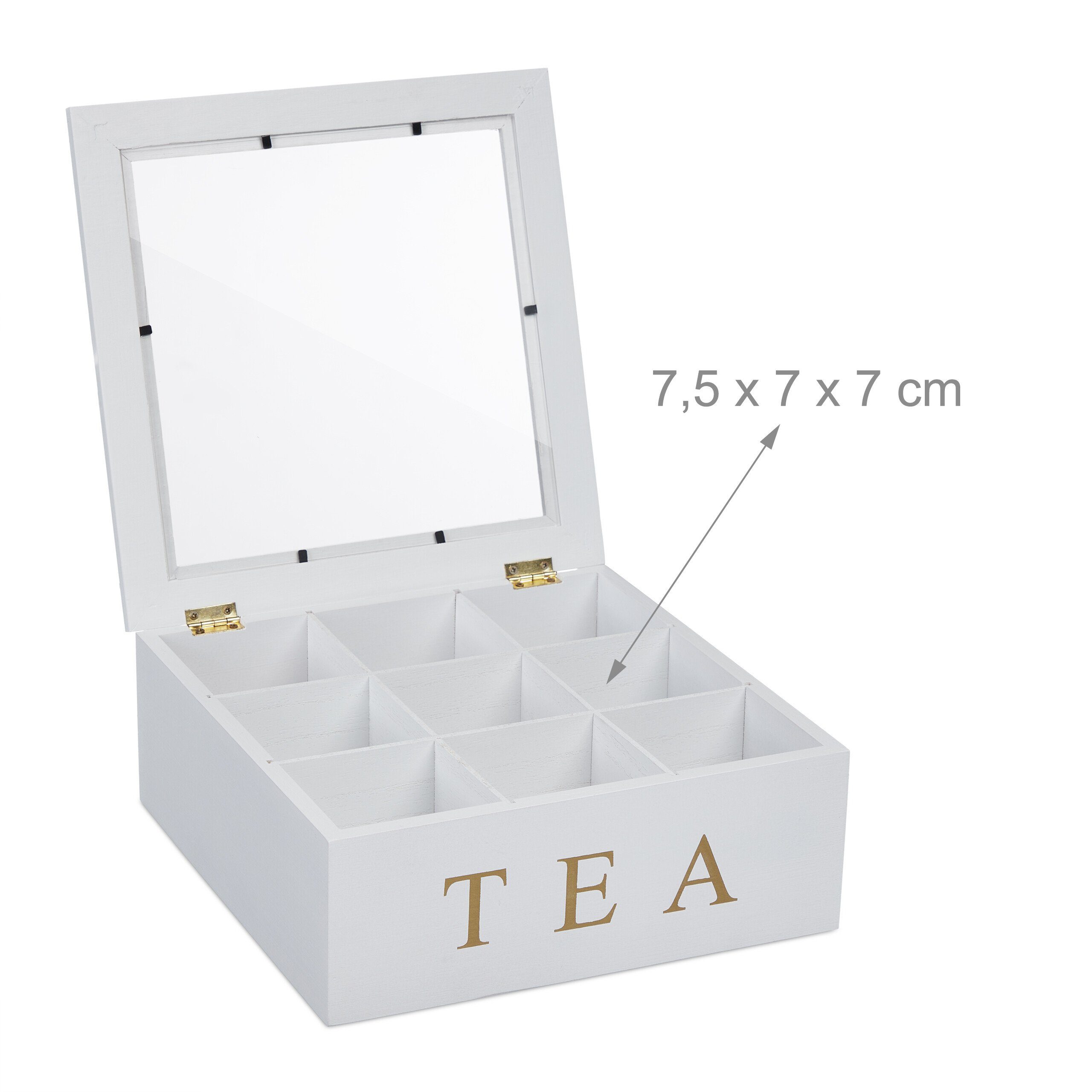 Weiße 9 Fächern, Teebox mit relaxdays Teebox Bambus