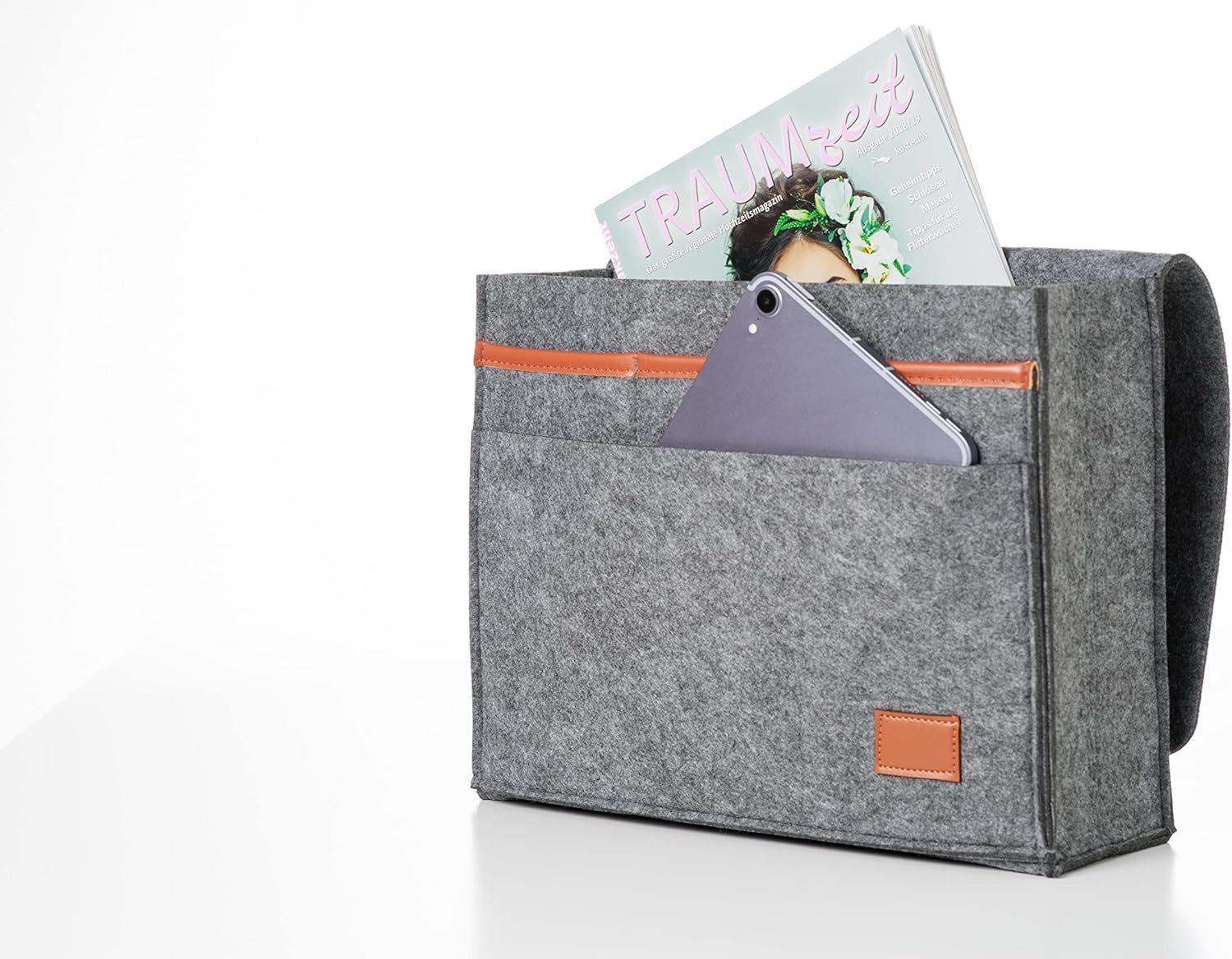 hausleben Betttasche Bettasche (Hellgrau), Sofa und Bett Organizer aus dickem Filz (1-tlg), Anti-Rutsch Aufbewahrungstasche Nachttisch Tasche Hängeaufbewahrung