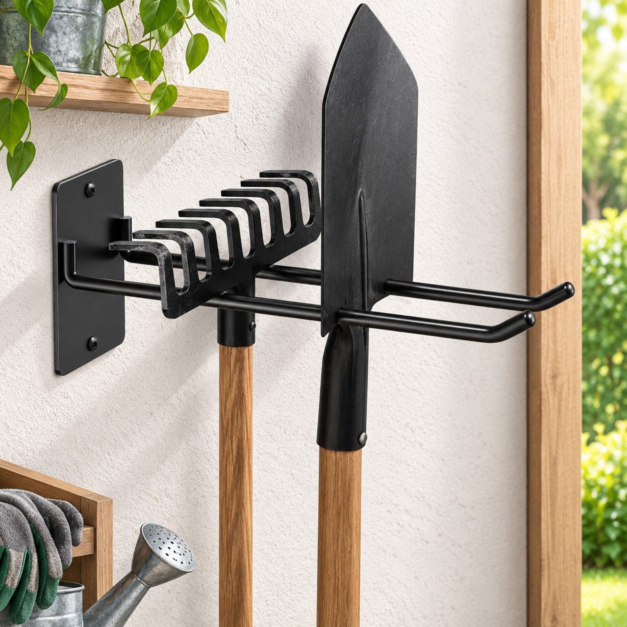 ibettertec Gartengerätehalter Wandhalterung für Gartengeräte,für Besen, Schaufeln&lange Werkzeuge, (Verlängerungshaken, 25×7×10cm, Platzsparender, Verlängerte Doppelarm)