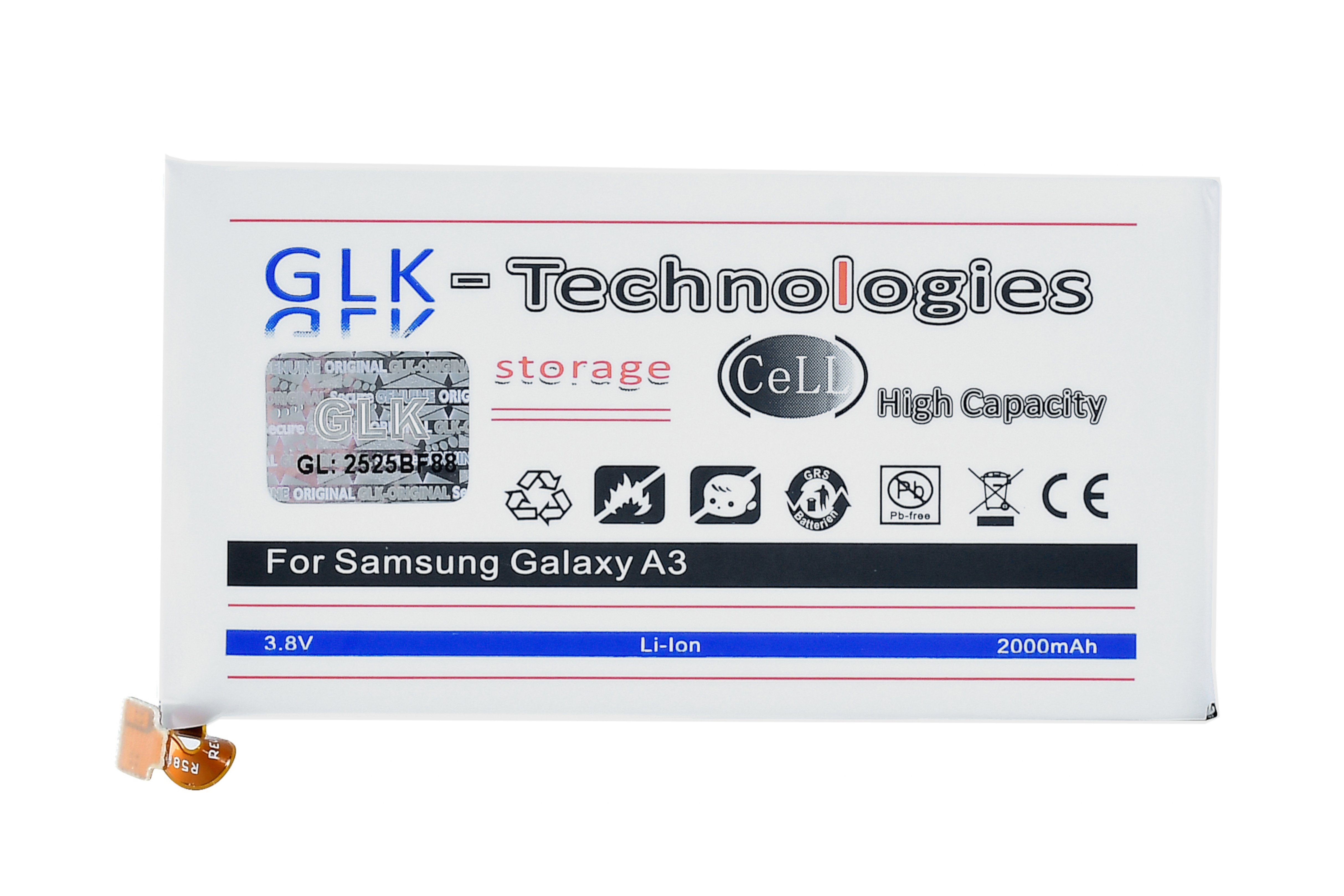 Galaxy 2000mAh mit (3.8 mAh GLK-Technologies Set Werkzeug inkl. GLK-Technologies Original kompatibel A3 Kit 00FEB-BA300ABE, accu, Battery, Ersatzakku Smartphone-Akku 2000 High Samsung Power A300FU A3 V) Akku,