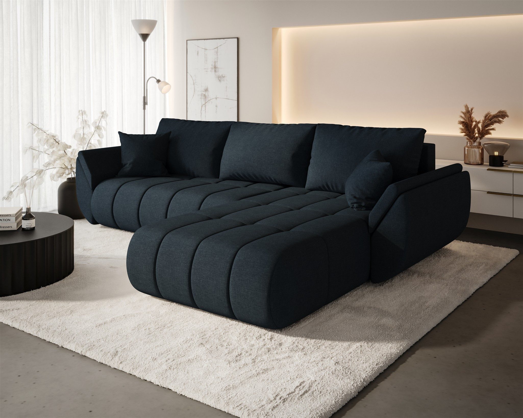 Fun Möbel Ecksofa Sofa MISATO mit Schlaffunktion in Stoff, incl. Bettkasten, Rundumbezug