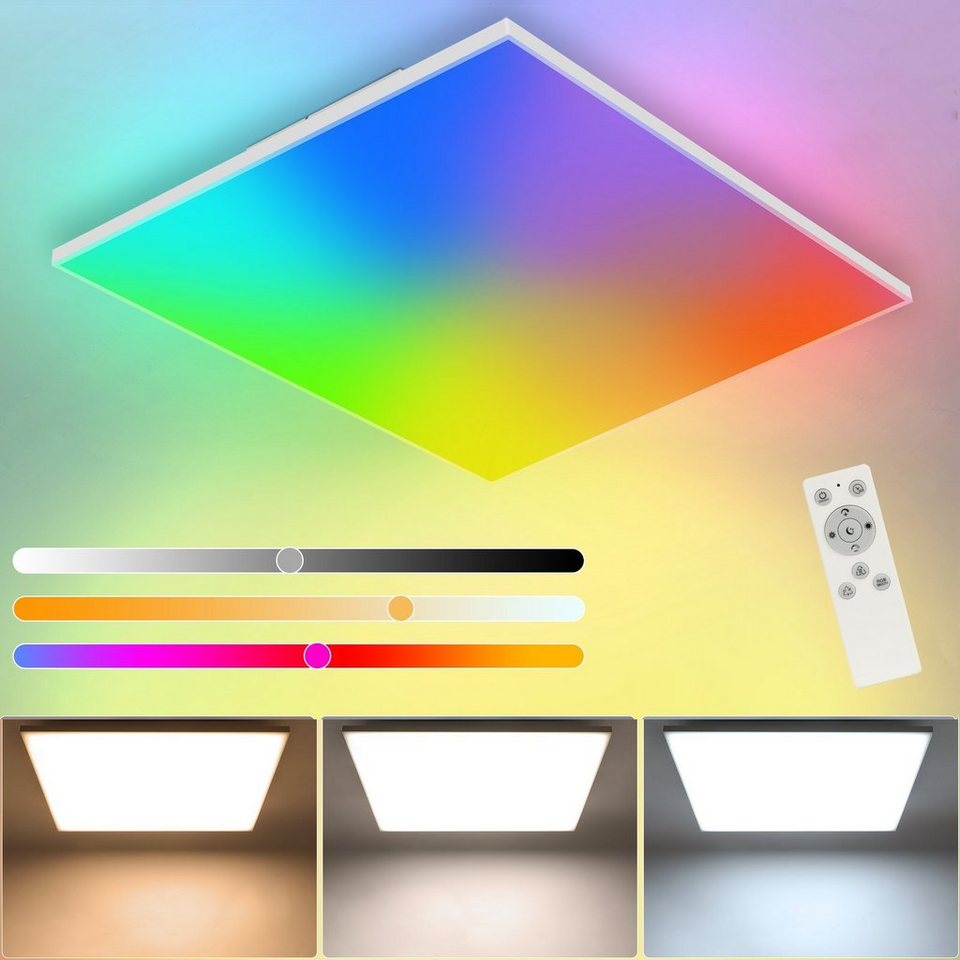 Nettlife LED Panel Dimmbar mit Fernbedienung Deckenlampe Eckig 34 W, RGB  Farbwechsel, LED fest integriert, Warmweiß, Neutralweiß, Kaltweiß, für  Kinderzimmer Schlafzimmer Party Spielzimmer, 45 * 45 * 6.5 cm