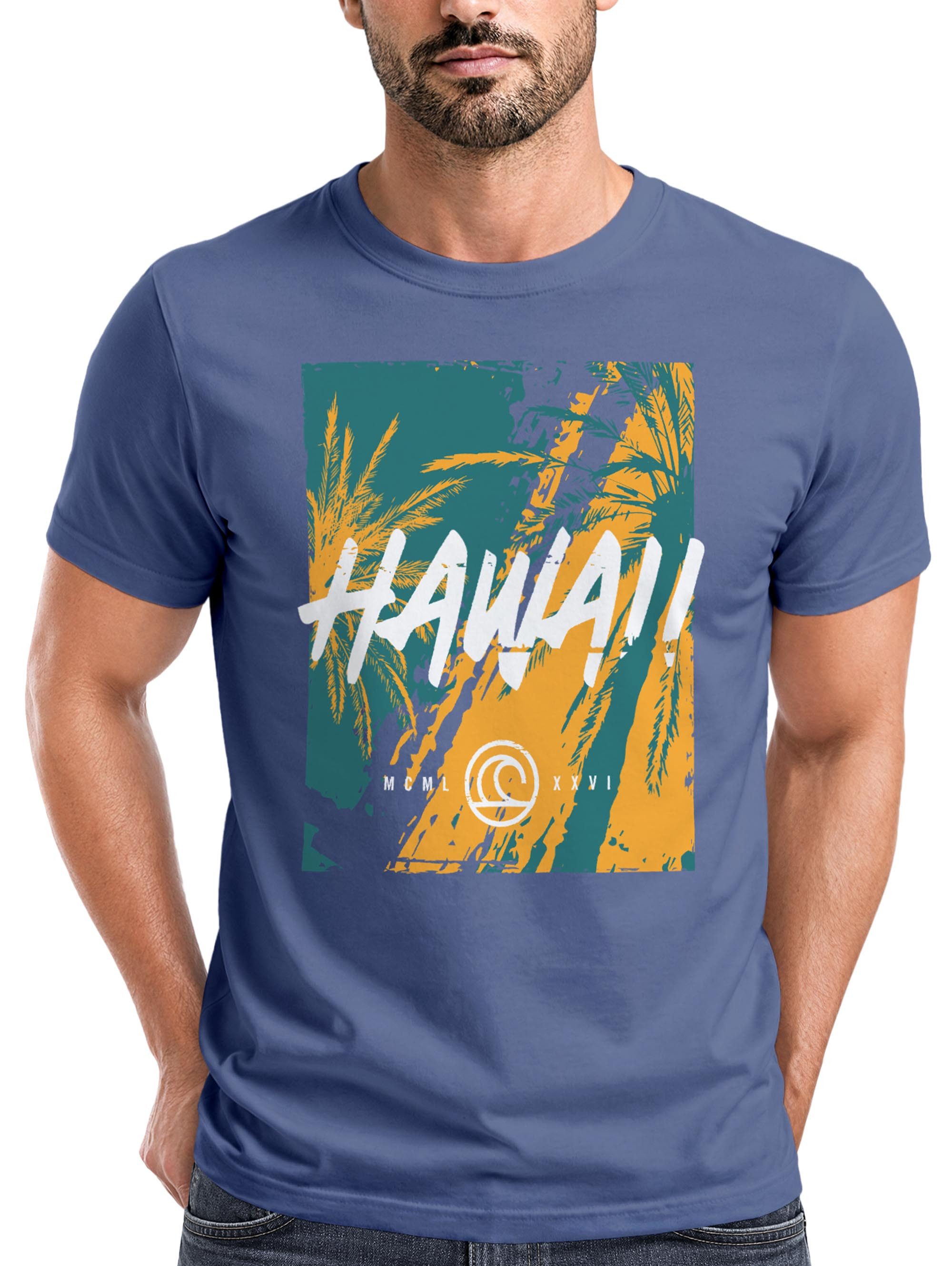 Print-Shirt Herren T-Shirt Hawaii Surfing Palmen Aufdruck Sommer Print Fashion