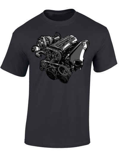 Baddery Print-Shirt Auto T-Shirt : 3 Liter Twin Turbo Motor - Motorsport Tuning Autofans, hochwertiger Siebdruck, auch Übergrößen, aus Baumwolle