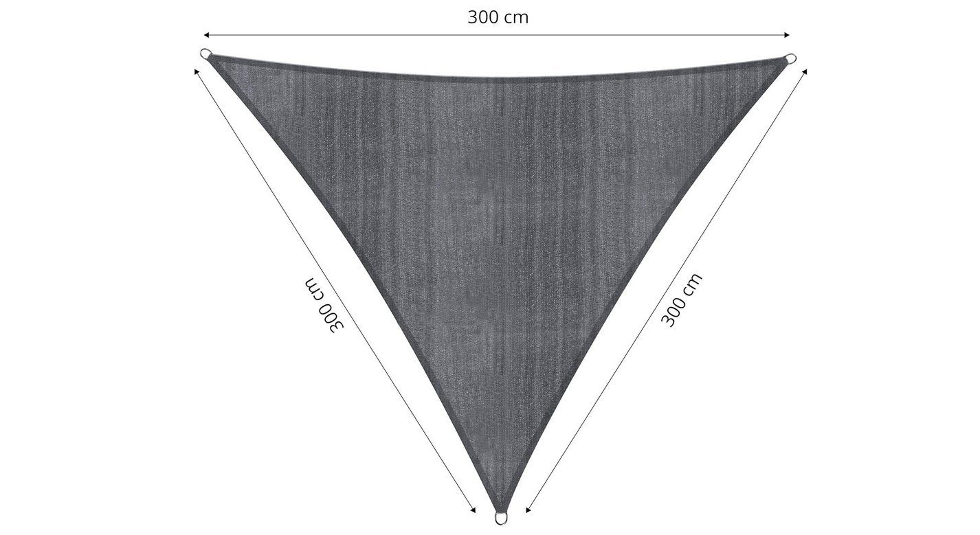 Lumaland Sonnensegel Dreieck mit Stabilisator dunkelgrau Schutz Wetterbeständig, UV x HDPE Meter, x 3 100% für 3 3