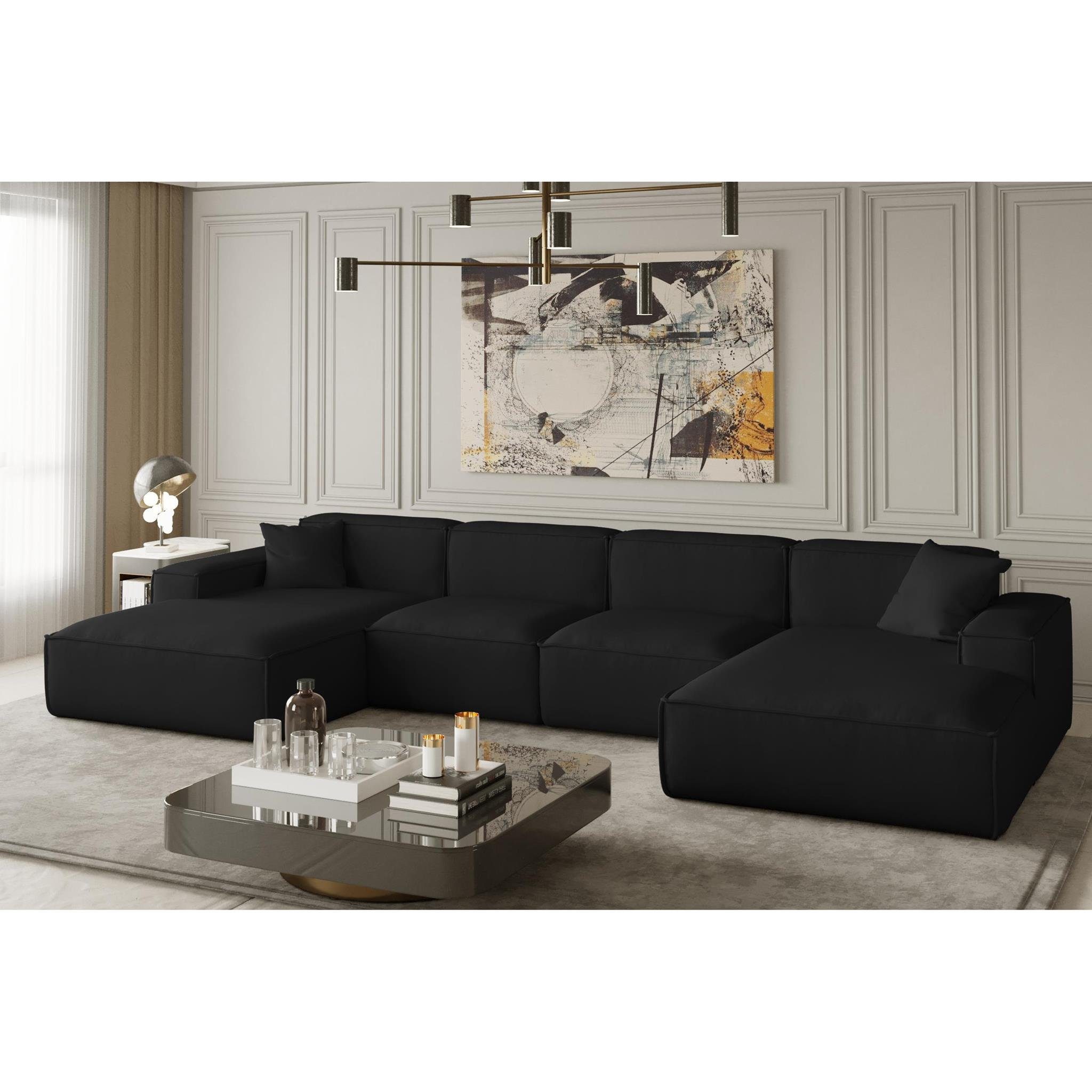 Beautysofa Ecksofa Lugano U large, 379 cm Ecke im modernes Stil, Velour oder Cord-Bezug, mit Wellenunterfederung, mit breite Armlehnen