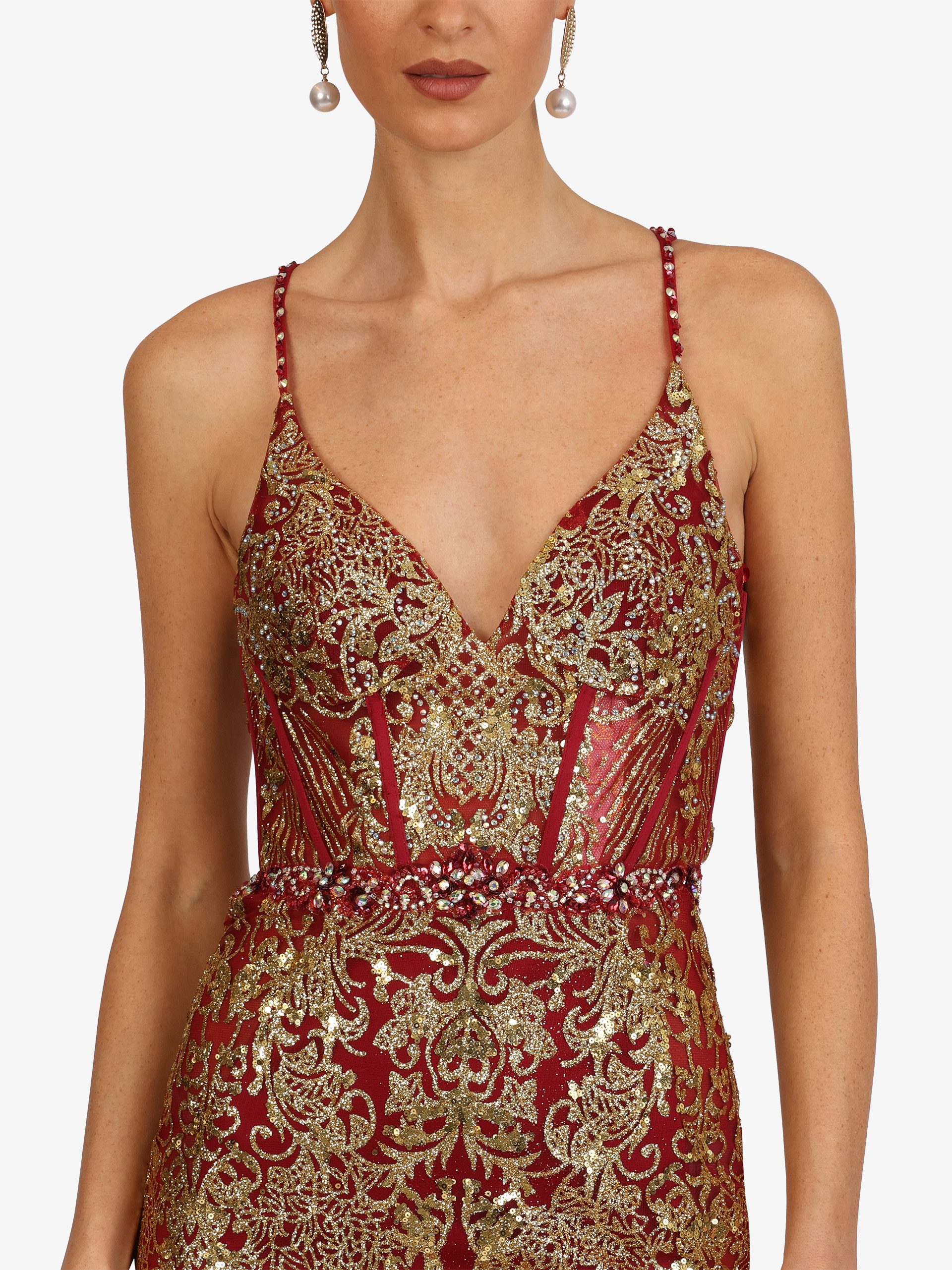 Kraimod Abendkleid mit V-Ausschnitt und Tüllsaum – Bild 4 von 5