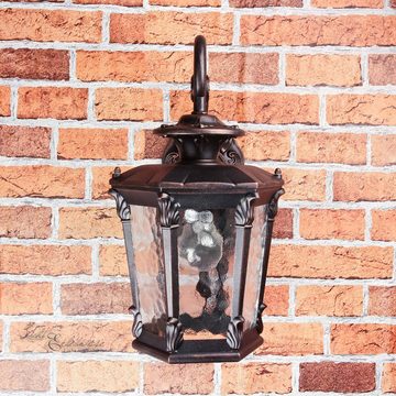 Licht-Erlebnisse Außen-Wandleuchte AMUR, ohne Leuchtmittel, Wandlampe Rustikal Bronze Antik Ornament Glas Wegbeleuchtung Garten