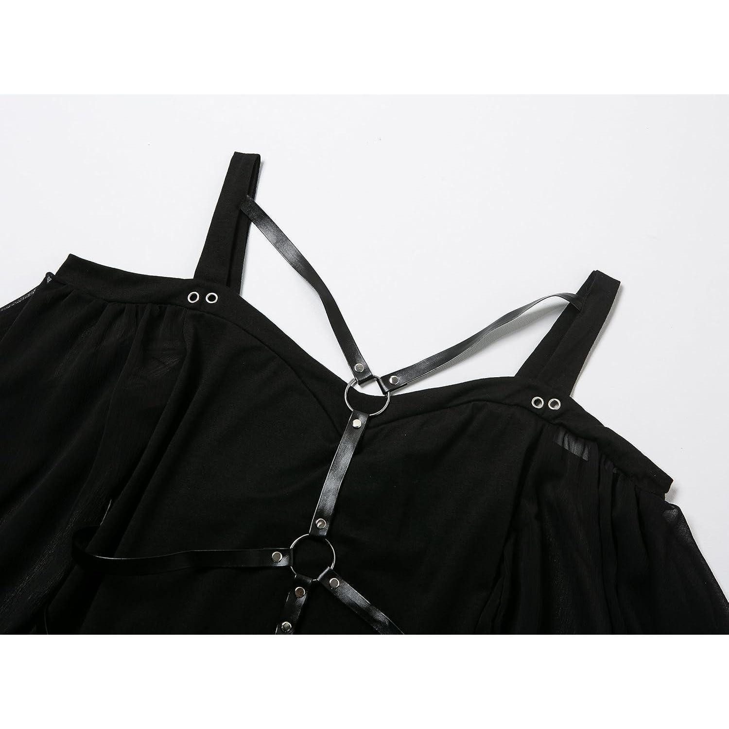 LuxusKollektion Hexen-Kostüm Kleid Gothic Damen Schwarz Mittelalterlich Trompetenärmel 5XL Schwarze