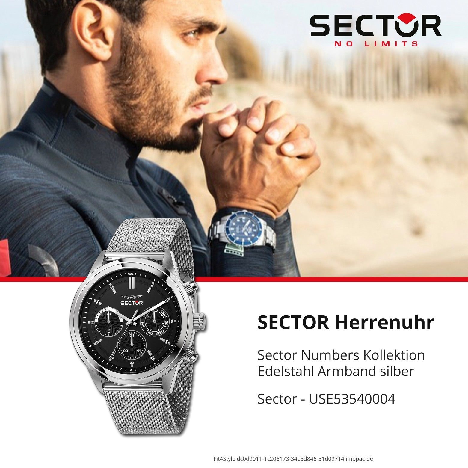 groß Armbanduhr Armbanduhr Multifunktionsuhr Fashion Herren Multifunkt, Sector rund, silber, (43mm), Sector Herren Edelstahlarmband