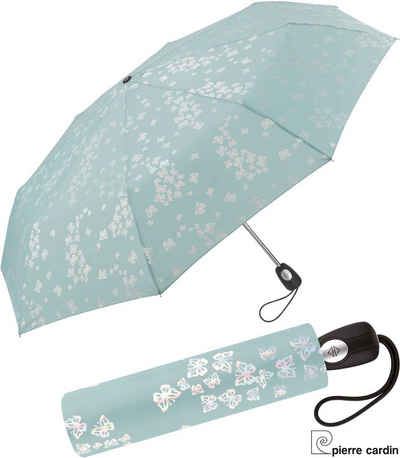 Pierre Cardin Taschenregenschirm schöner Damen-Regenschirm mit Auf-Zu-Automatik, ein zart schimmernder Schmetterlingsschwarm