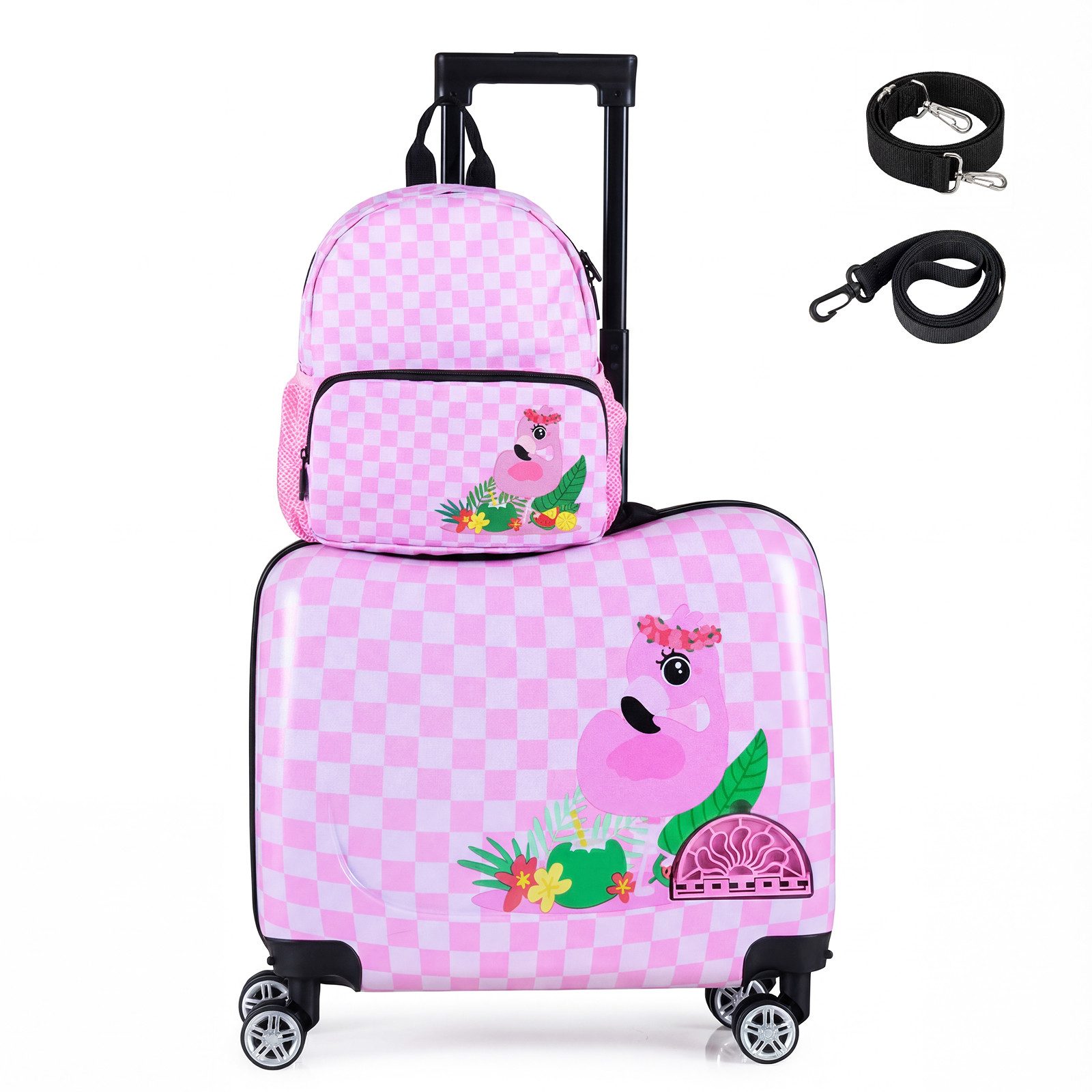 COSTWAY Kinderkoffer 12"+18" Trolley, mit 4 Rollen & wasserdichter Hartschale
