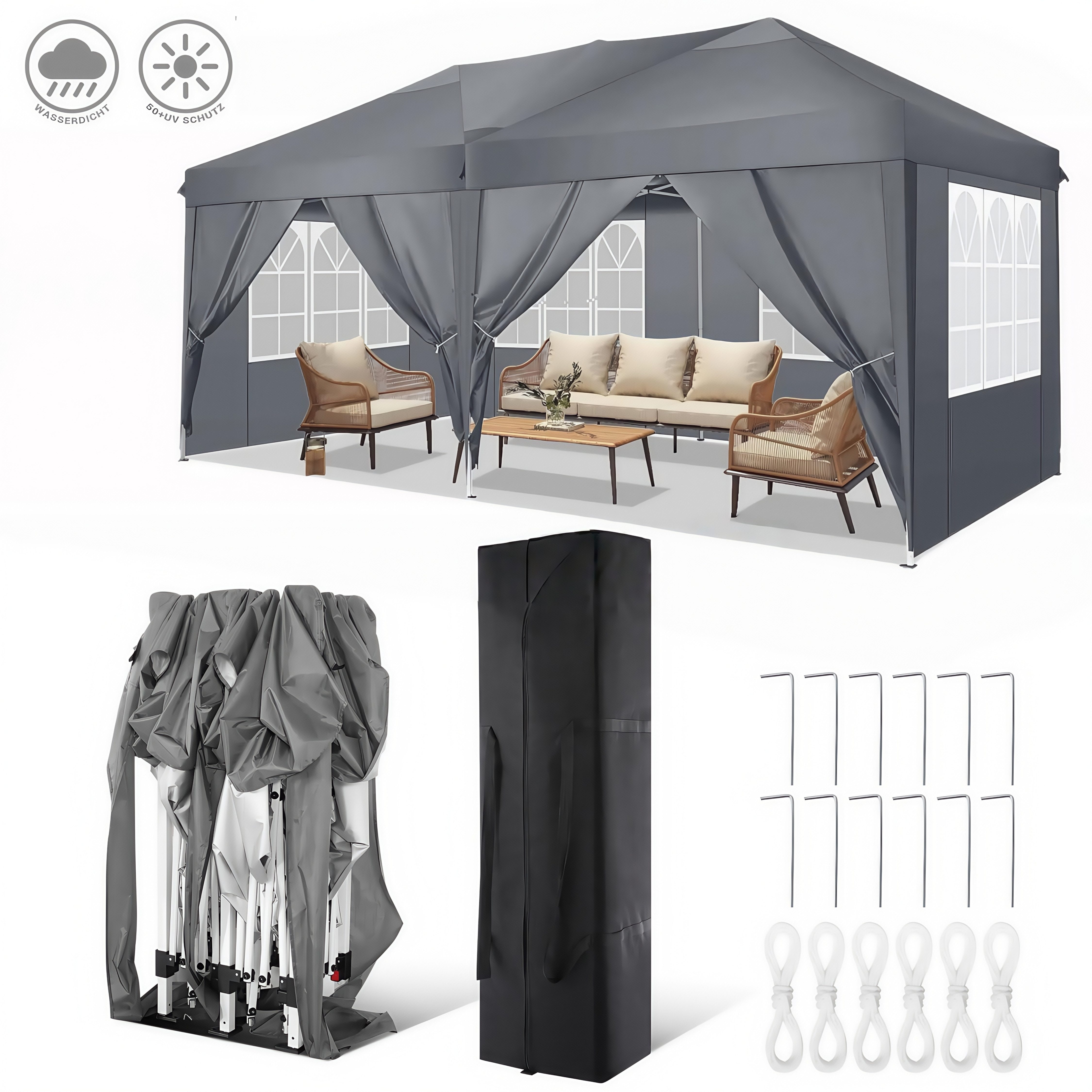 Tooluck Faltpavillon 3x6m Festzelt Wasserdicht UV-Schutz günstig online kaufen