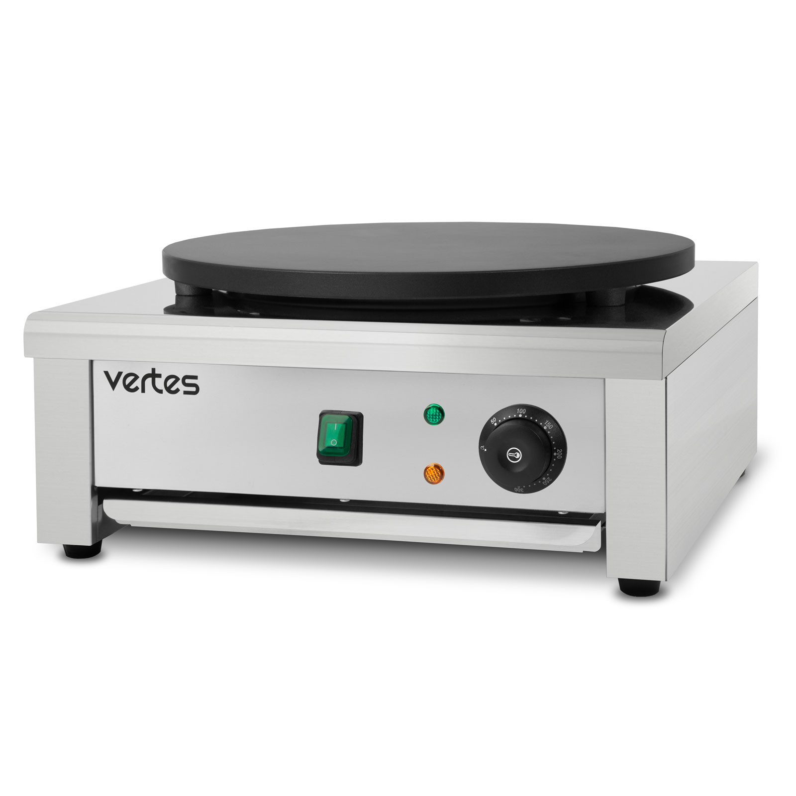 vertes Crêpesmaker Crepesplatte Crepesmaker Elektrisch aus Edelstahl mit 40cm Platte, 3000 W, Ø 40 cm, 3000W, Temperatur Stufenlos Regulierbar von 50-300°C